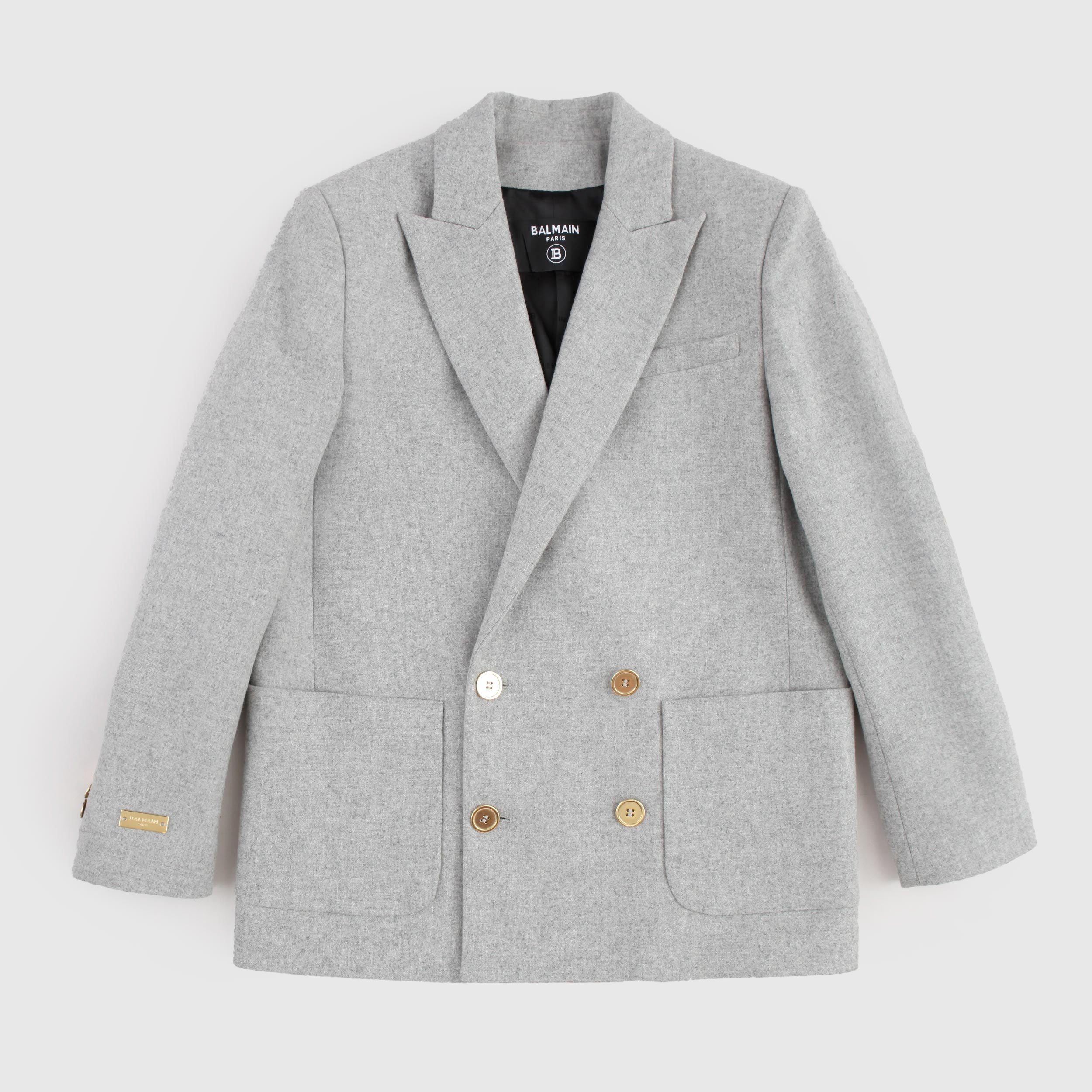 Light Grey Double-breasted Jacket for Girl By BALMAIN