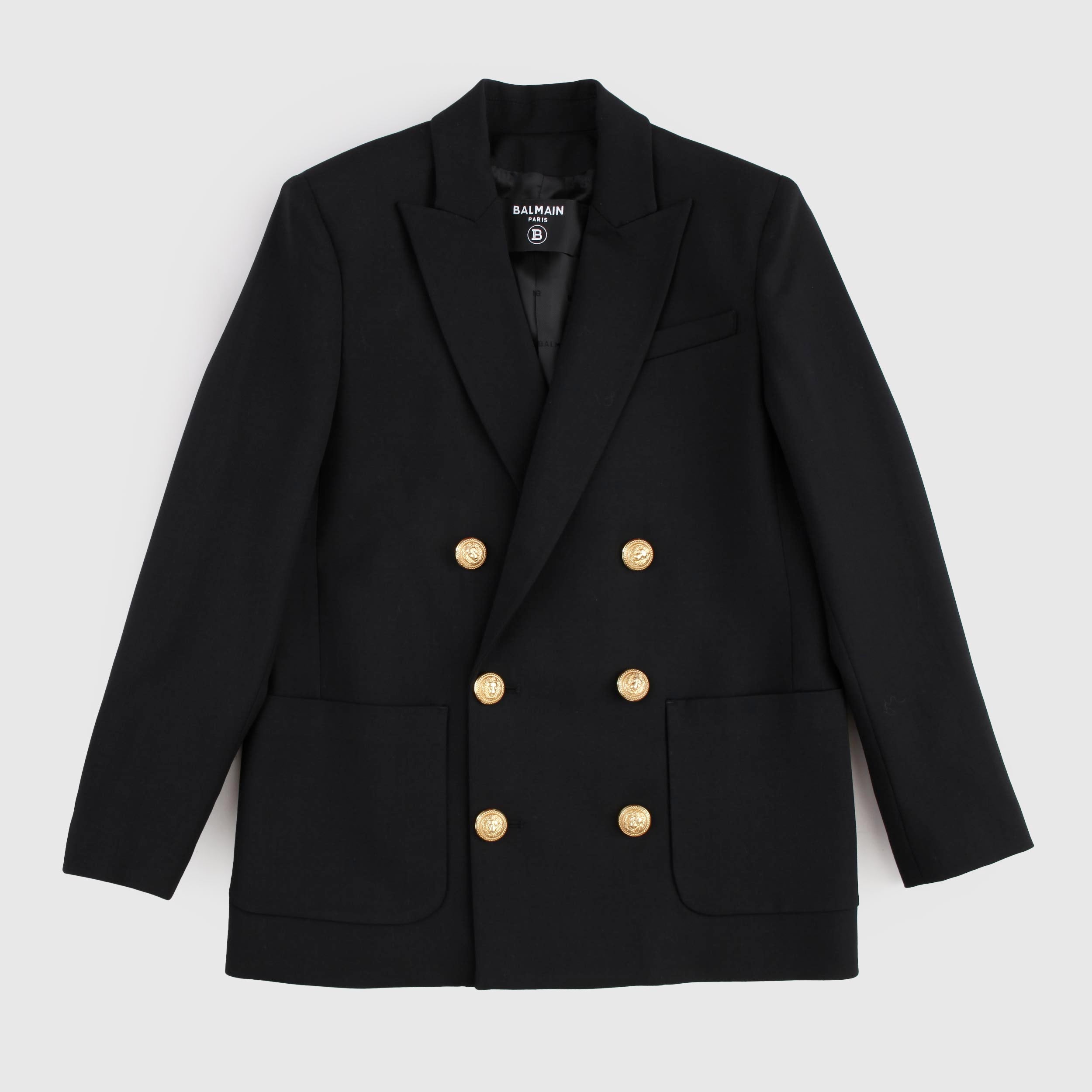 Black Double-breasted Jacket with Gold Buttons for Girl By BALMAIN