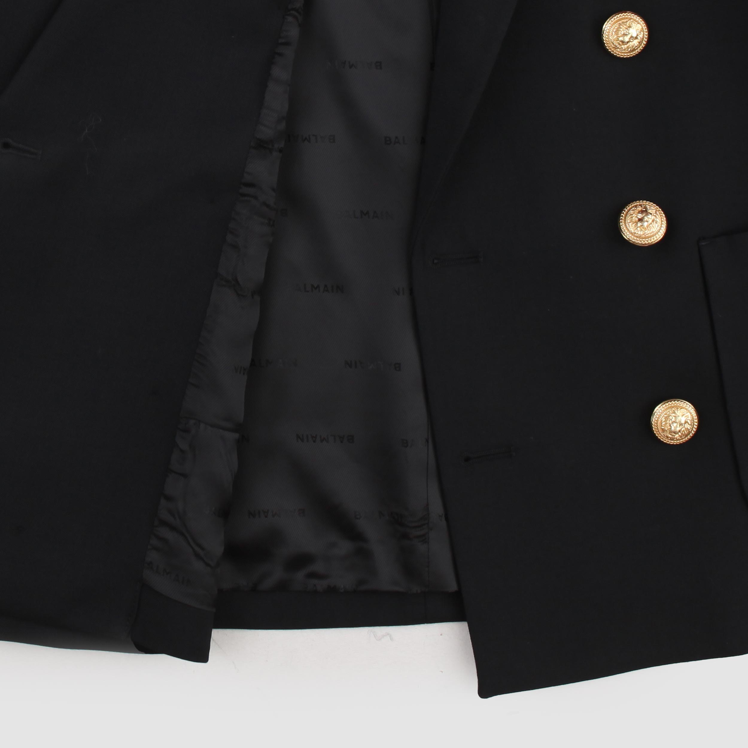 Black Double-breasted Jacket with Gold Buttons for Girl By BALMAIN