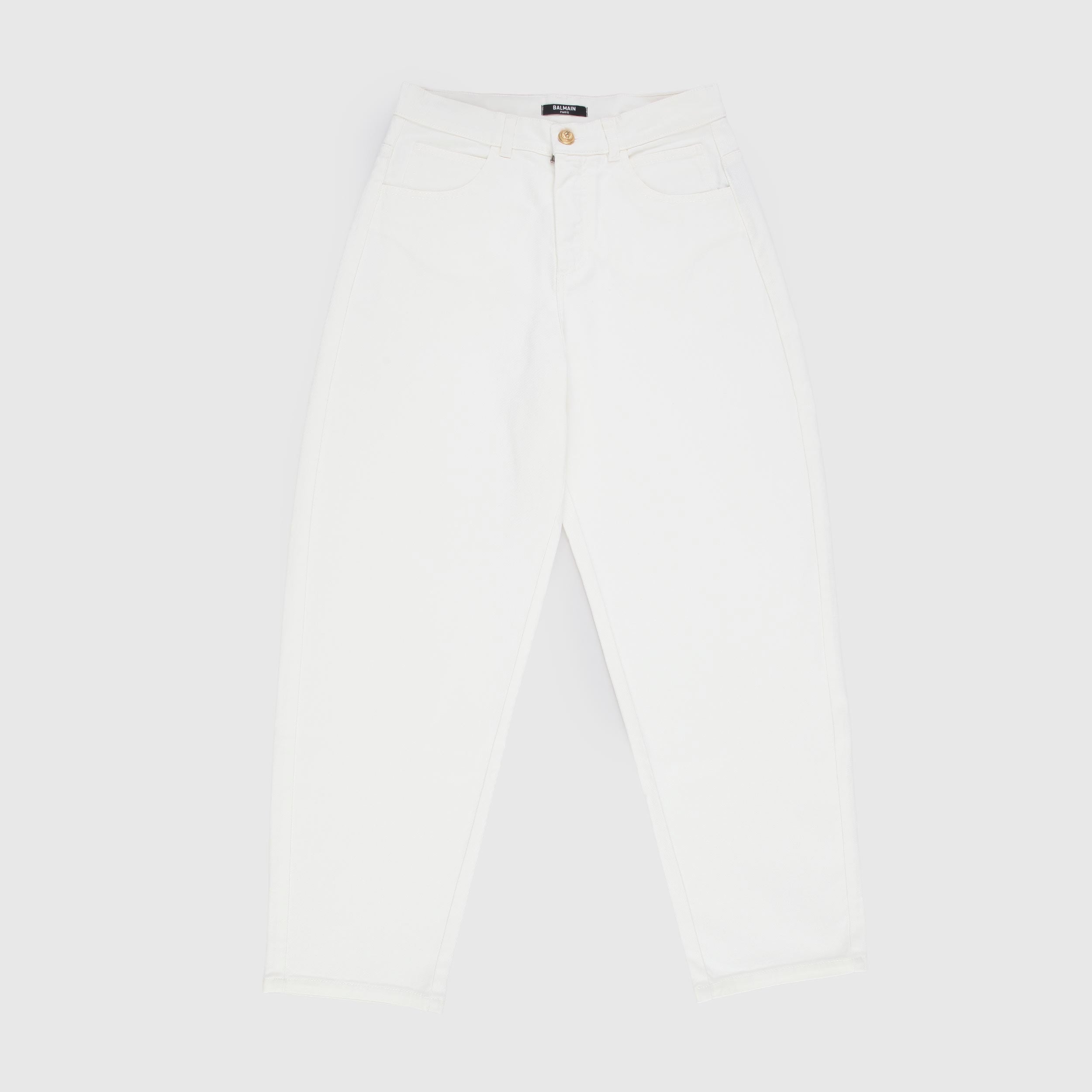 BALMAIN White Jeans with Gold Button