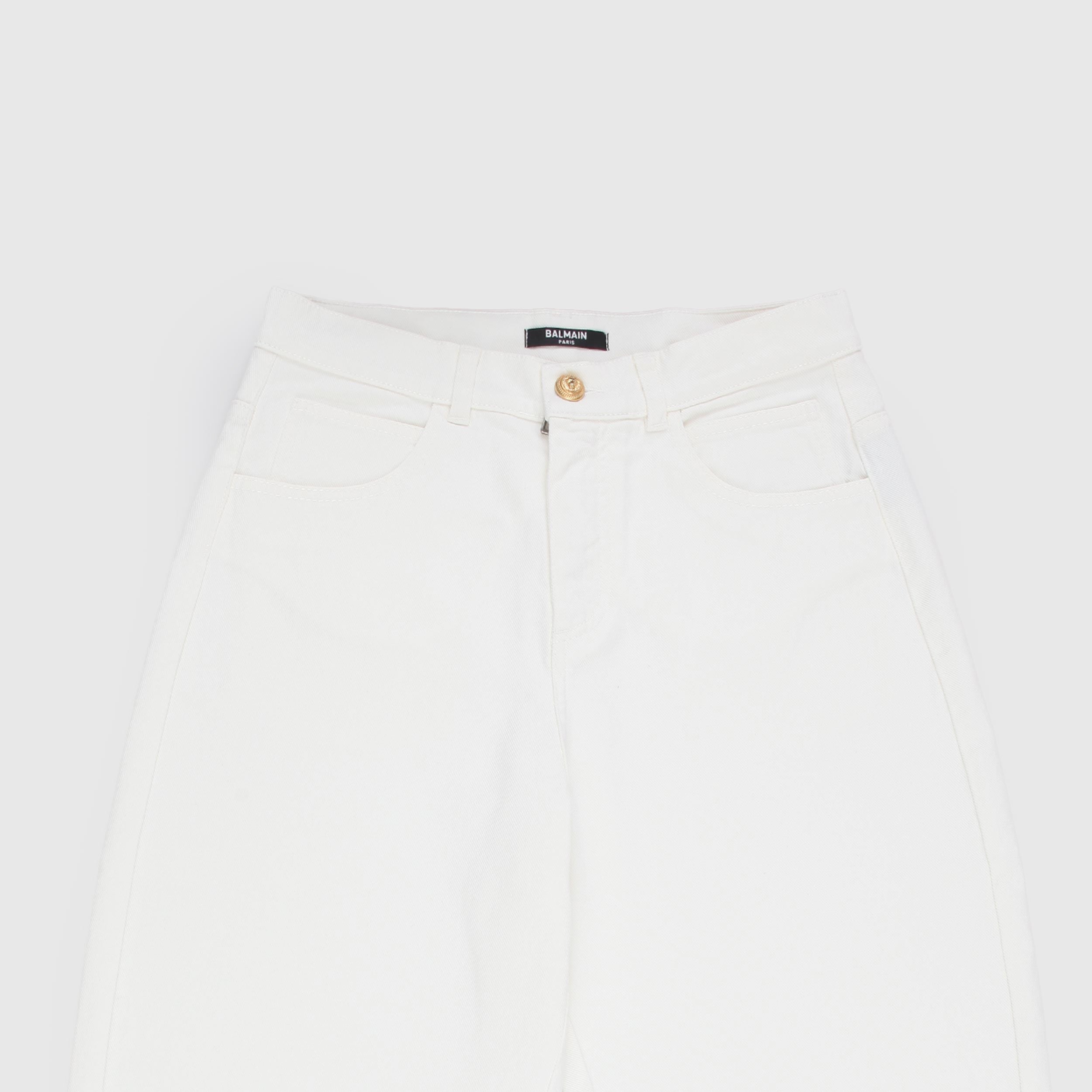 BALMAIN White Jeans with Gold Button