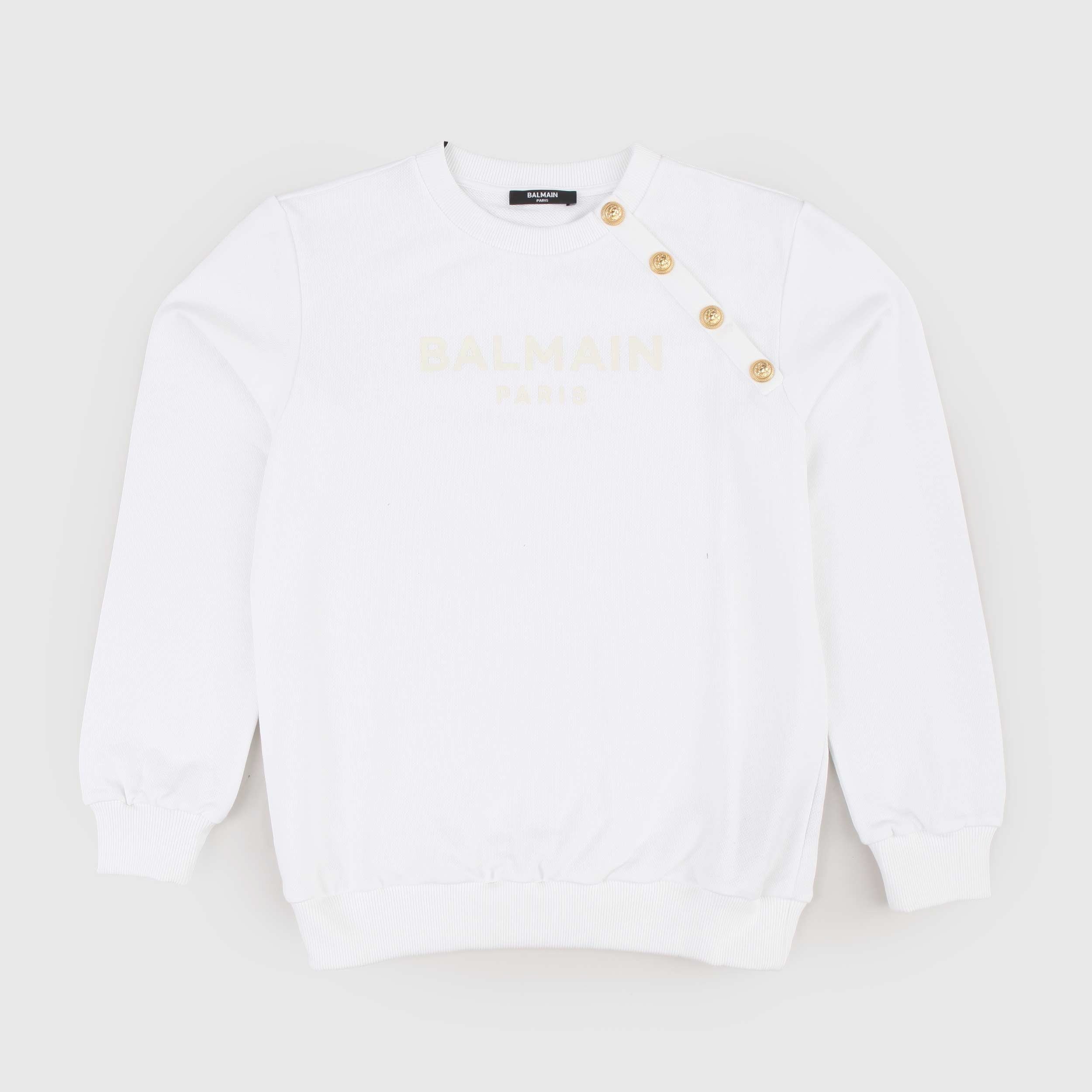 Felpa Bianca con Logo Beige Firmata BALMAIN