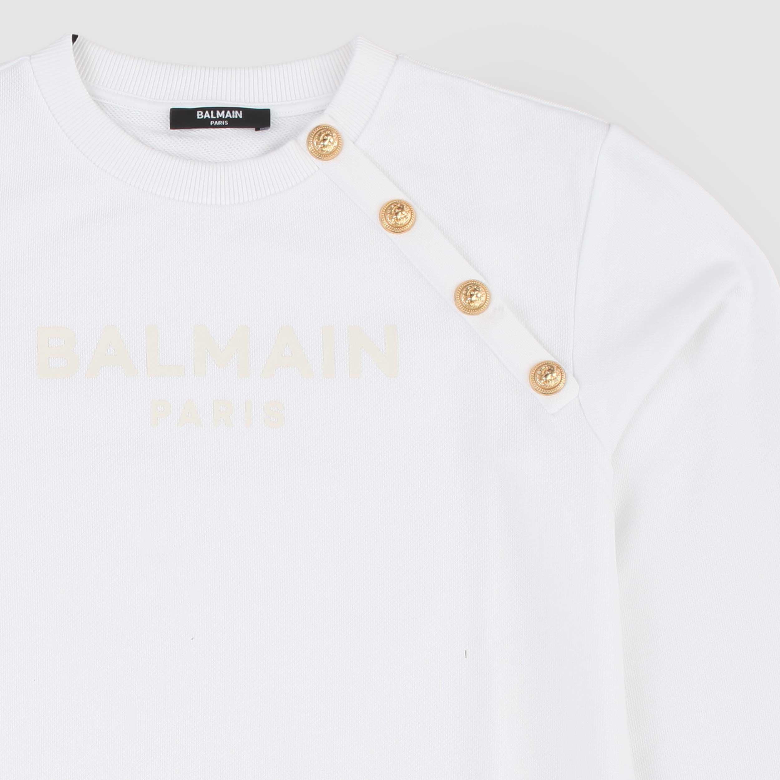 Felpa Bianca con Logo Beige Firmata BALMAIN