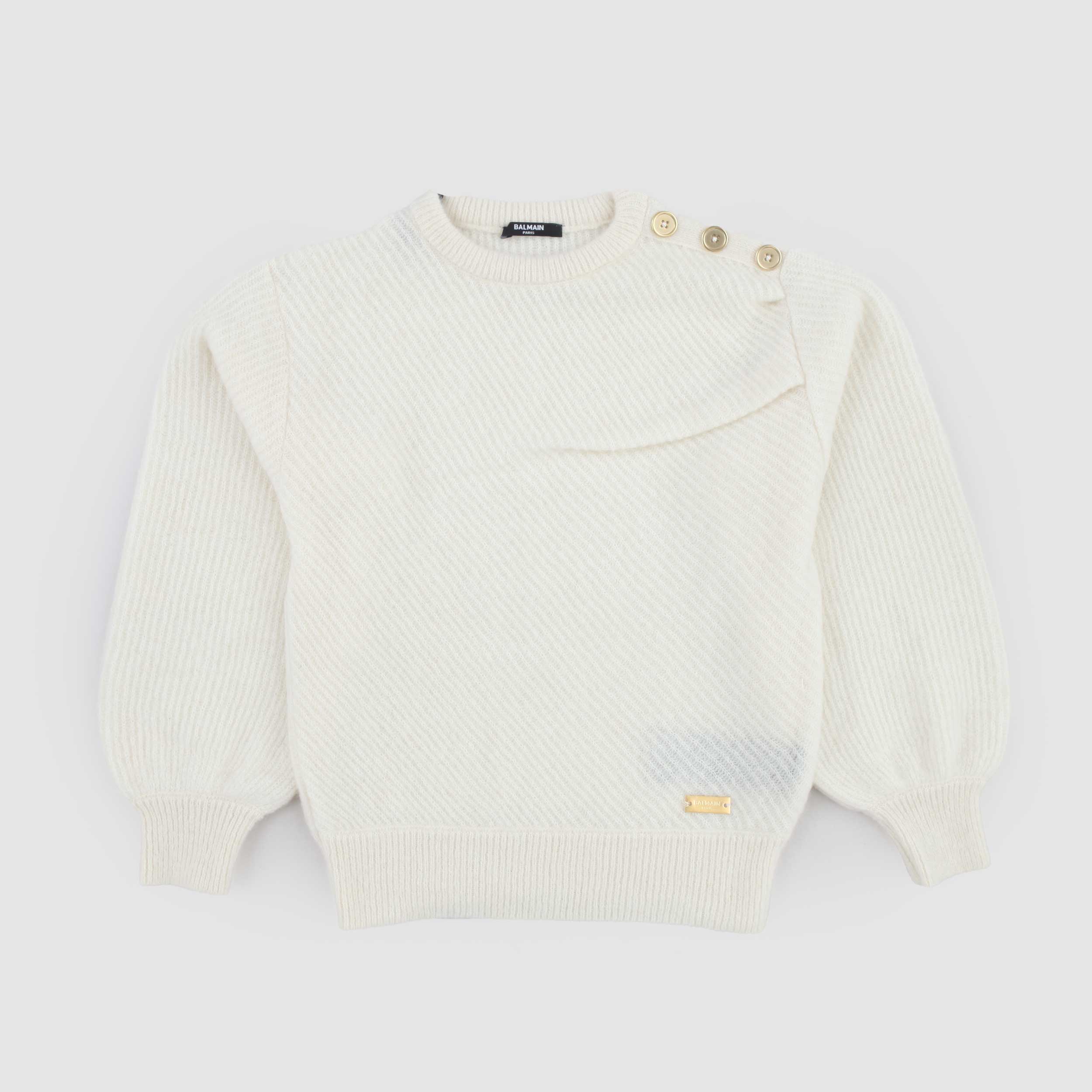 Maglioncino Panna con Bottoni e Targhetta Oro By BALMAIN
