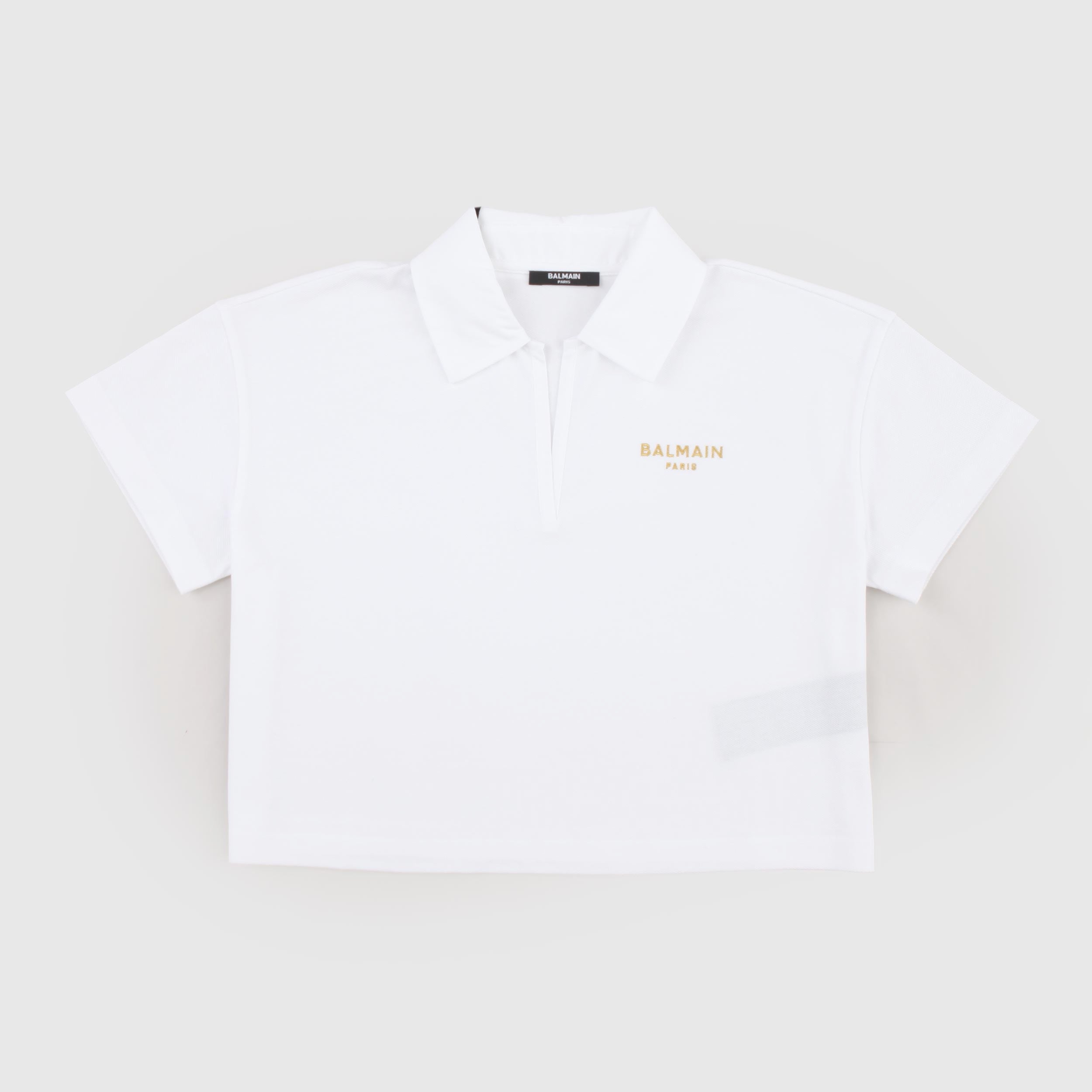 White Polo Shirt in Smooth Fabric by BALMAIN