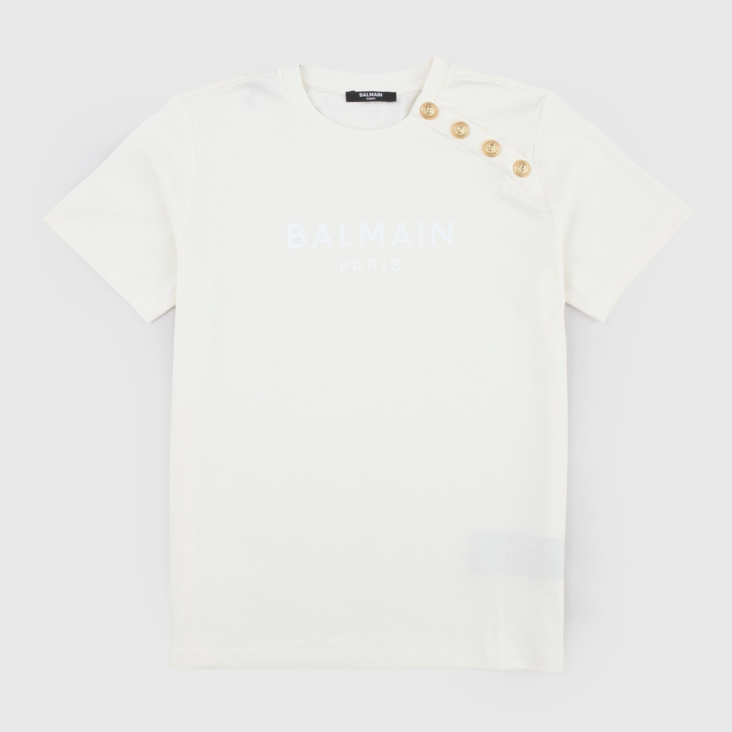 Cream T-shirt with contrasting print by BALMAIN