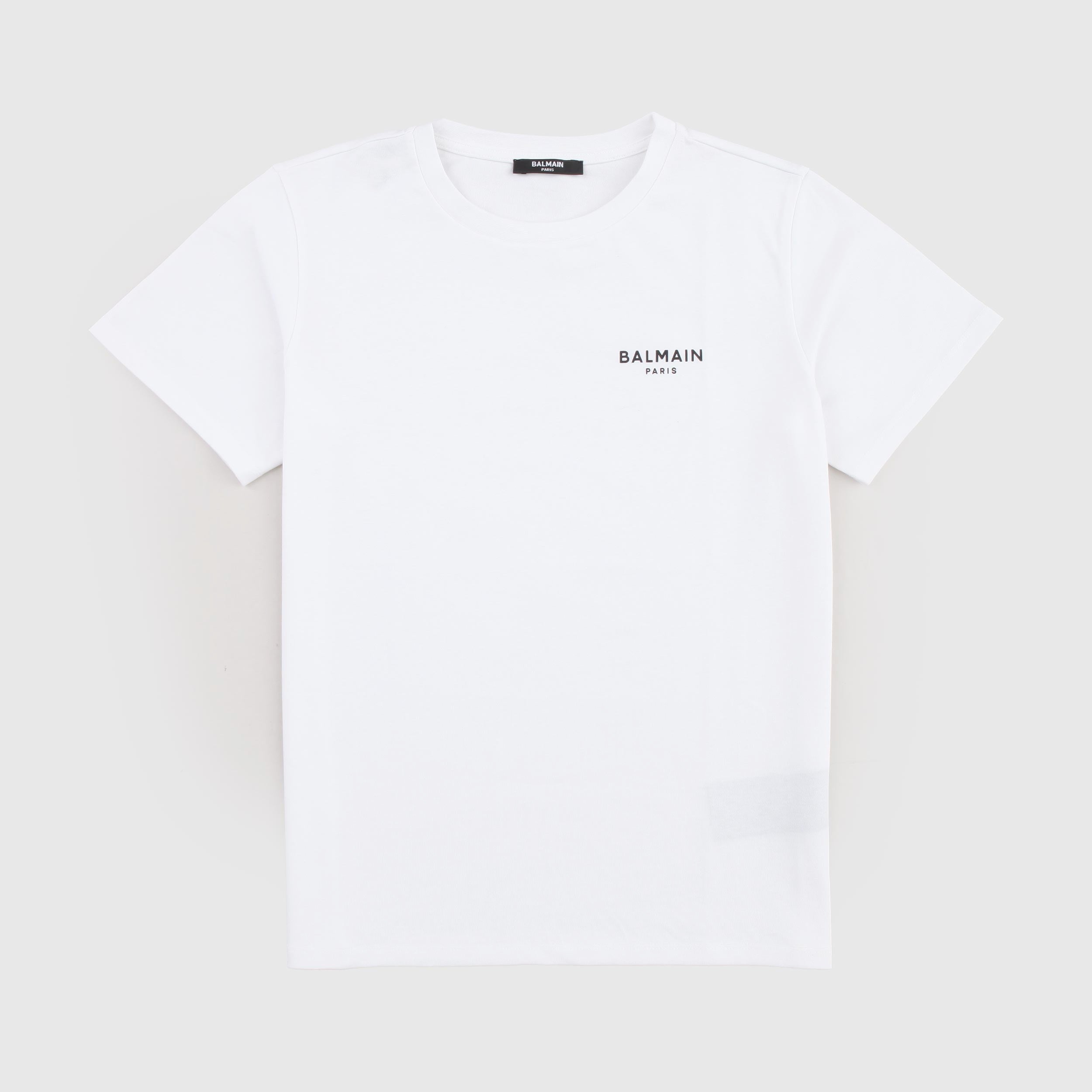 White T-shirt with Black Writing on the Side Signed BALMAIN