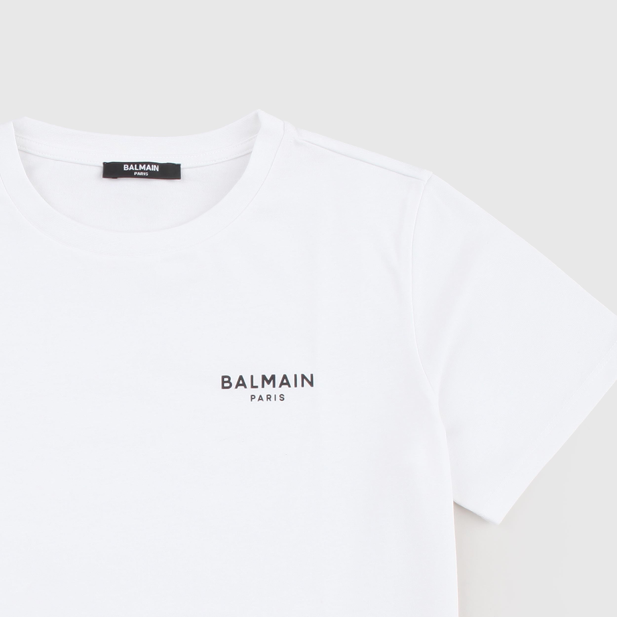 White T-shirt with Black Writing on the Side Signed BALMAIN