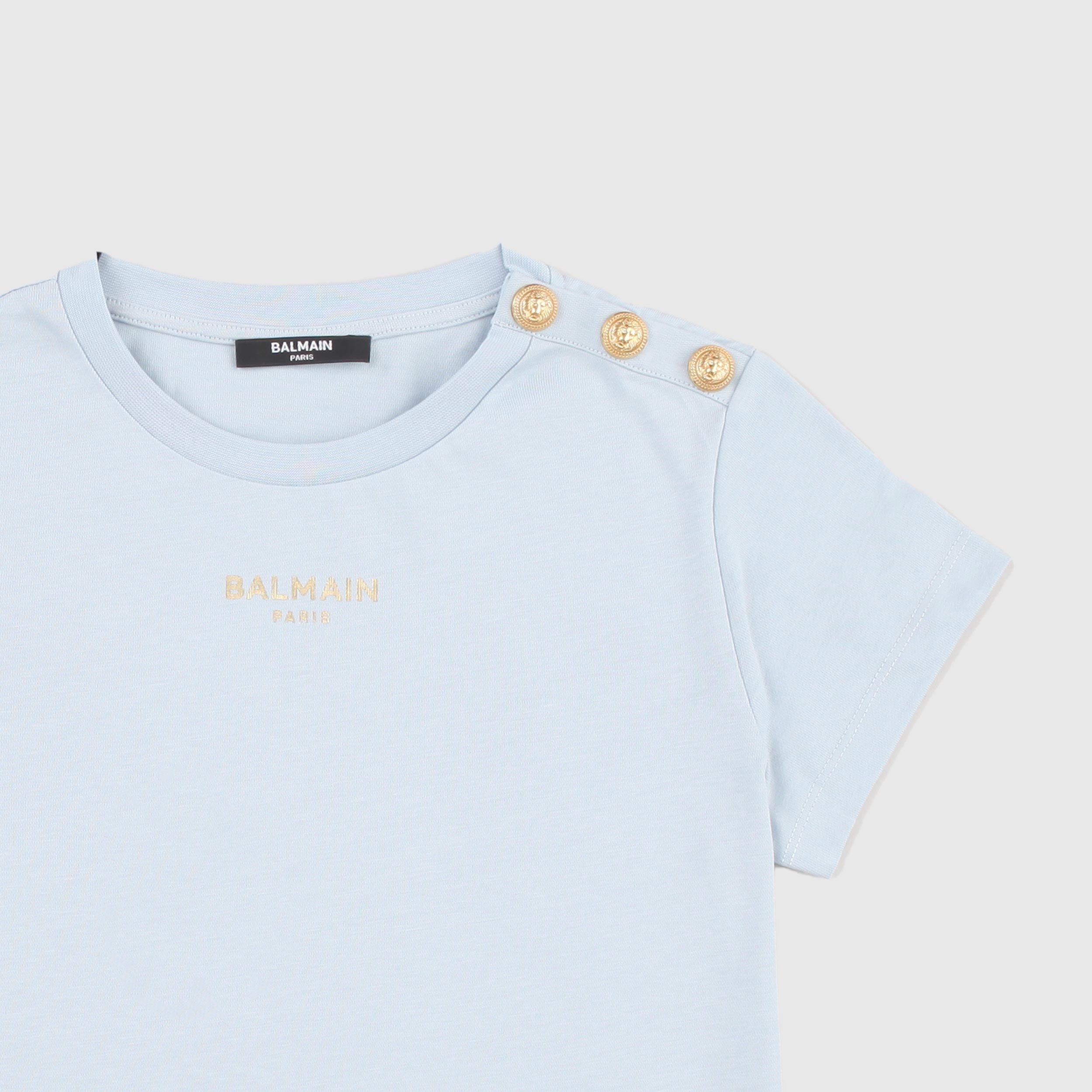 BALMAIN Light Blue Button-Up T-Shirt