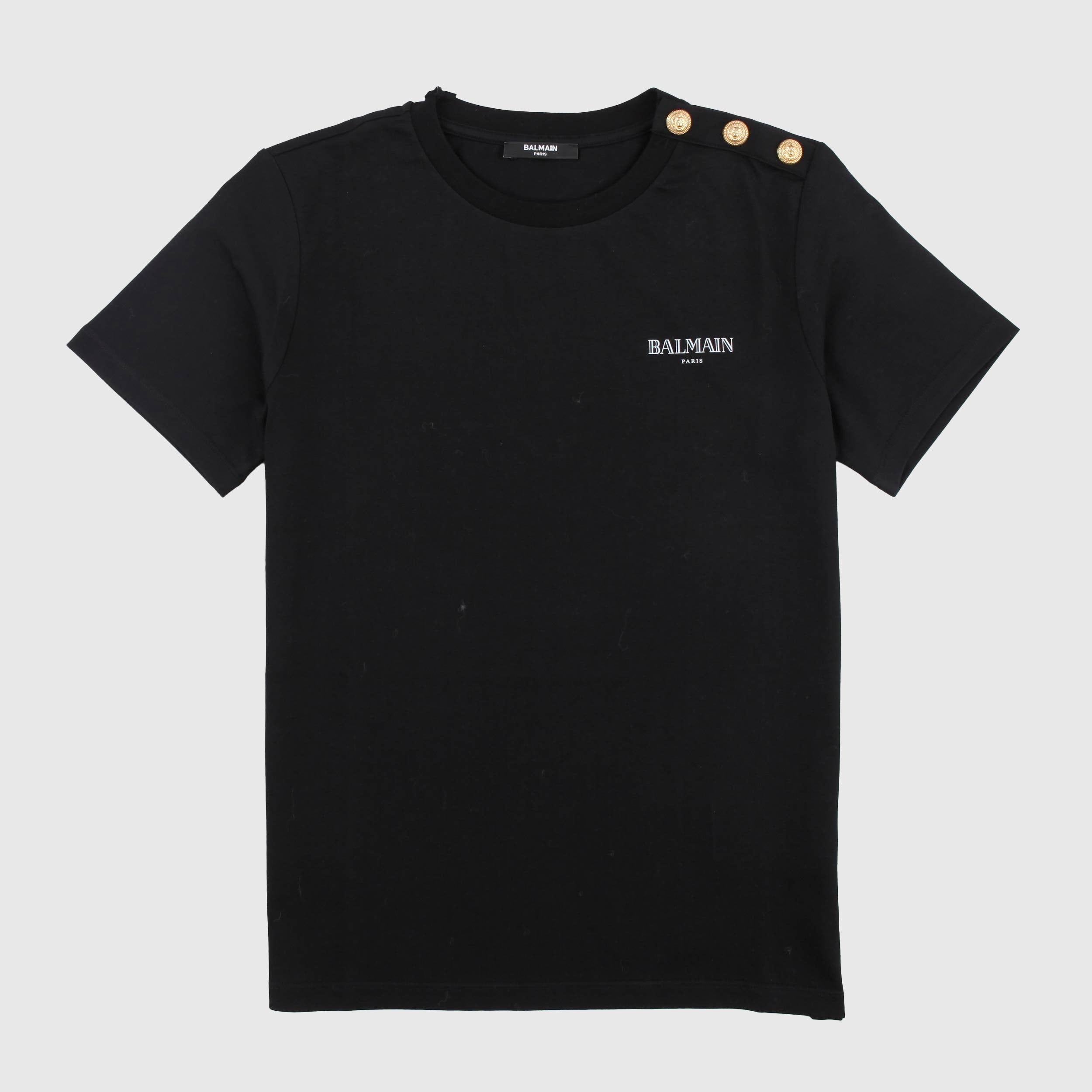 Black T-shirt with white writing by BALMAIN