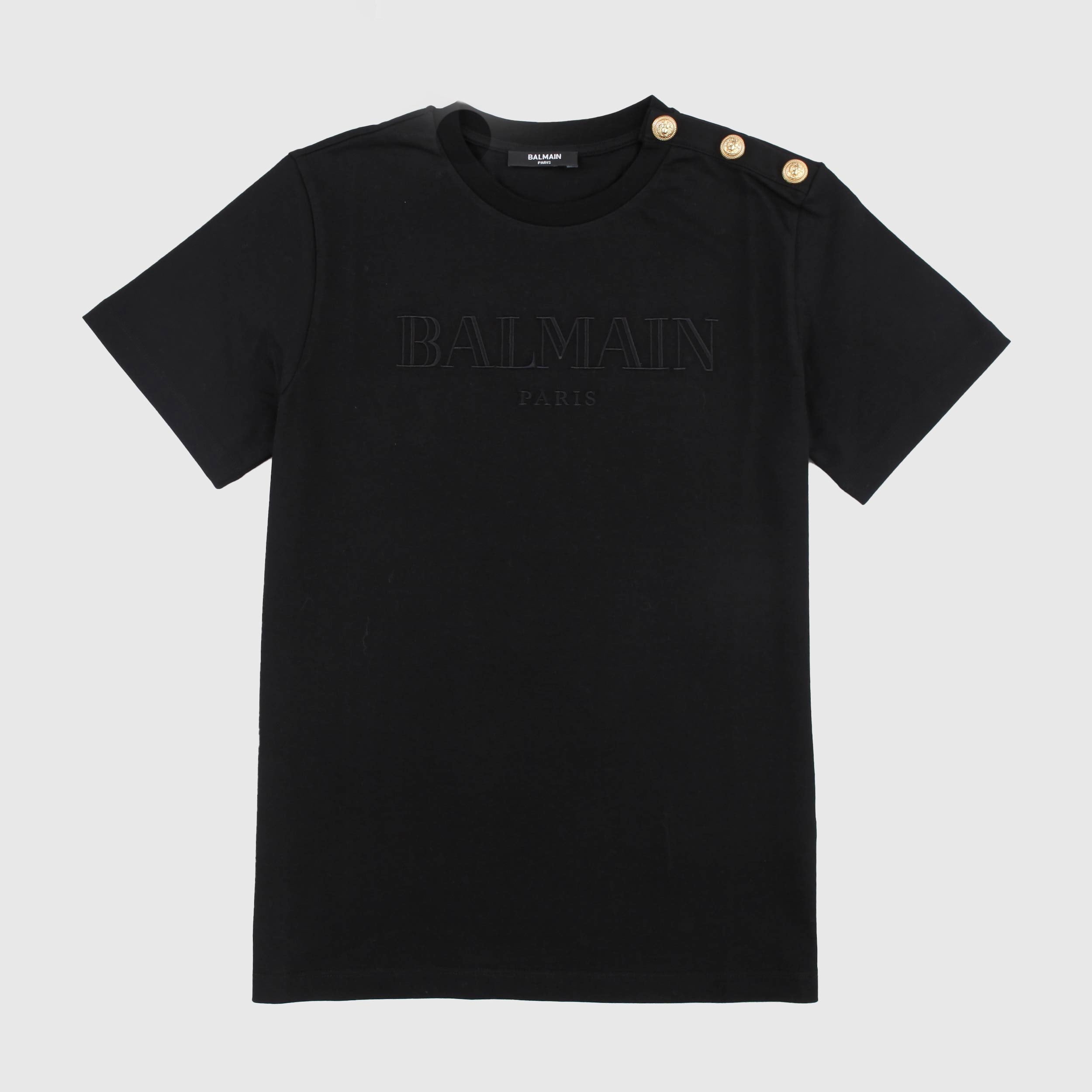 BALMAIN Gold Contrast Button T-Shirt