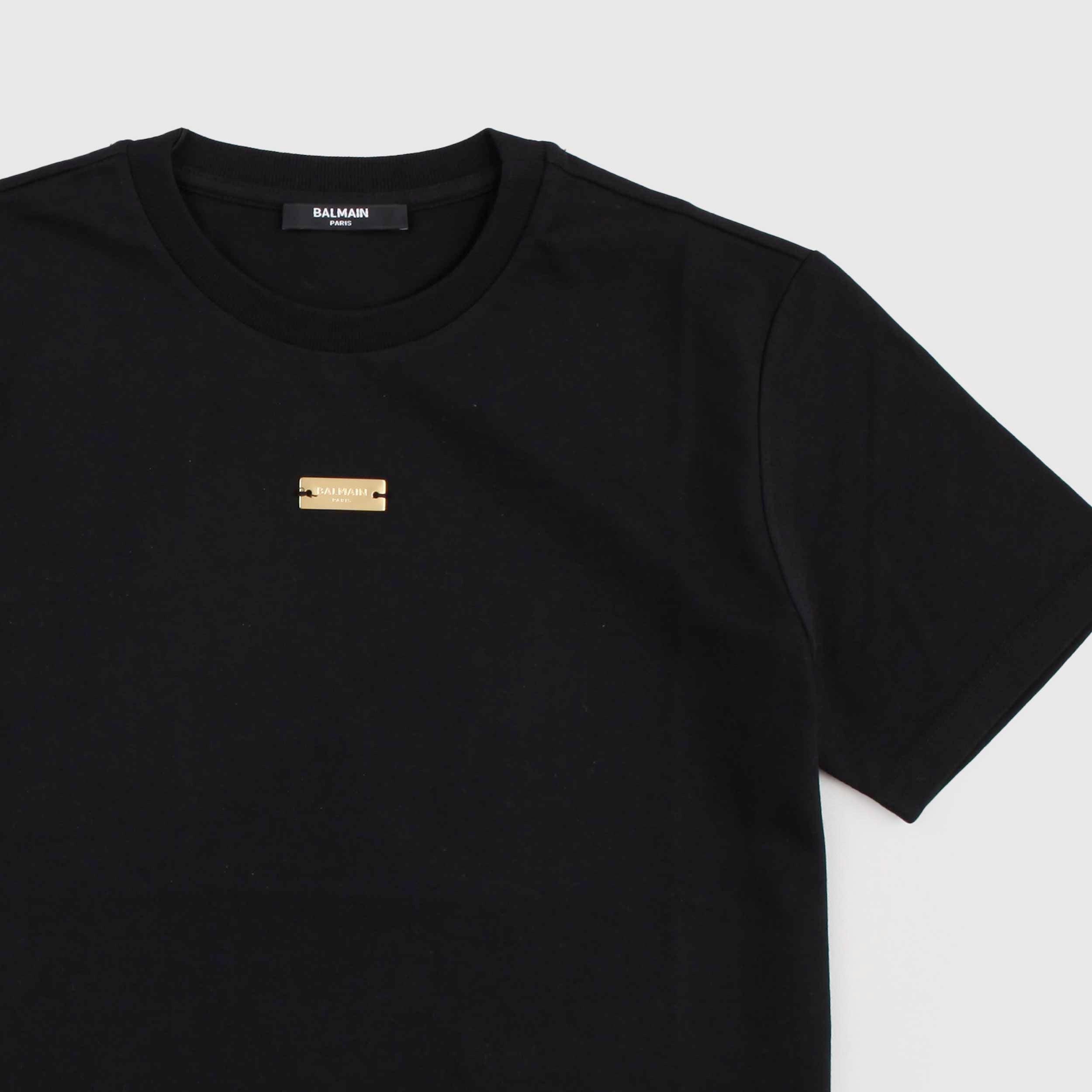T-shirt Nera a Mezza Manica con Dettaglio Oro by BALMAIN