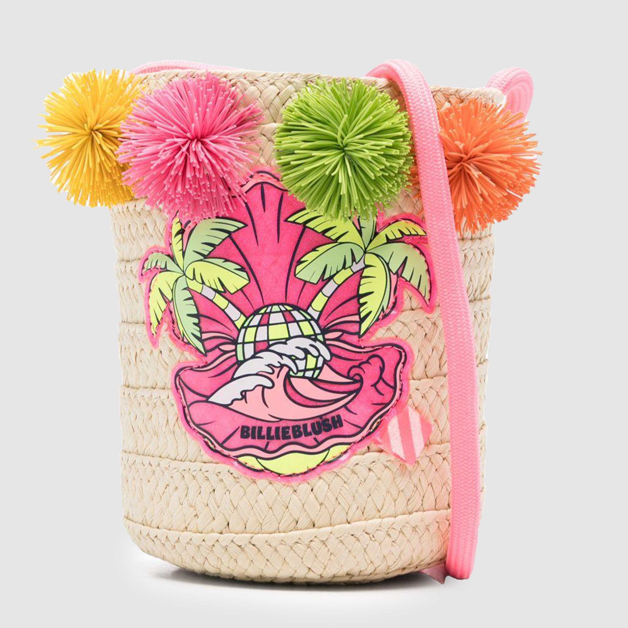 Borsa Beige con Pompon e Stampa Multicolore Firmata BILLIEBLUSH