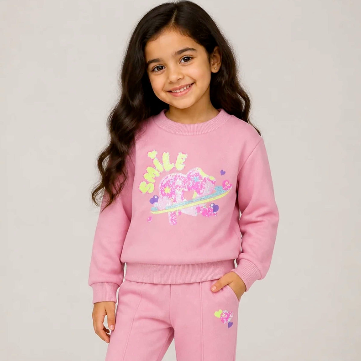 Felpa Rosa con Stampa in Paillettes per Bambina BILLIEBLUSH