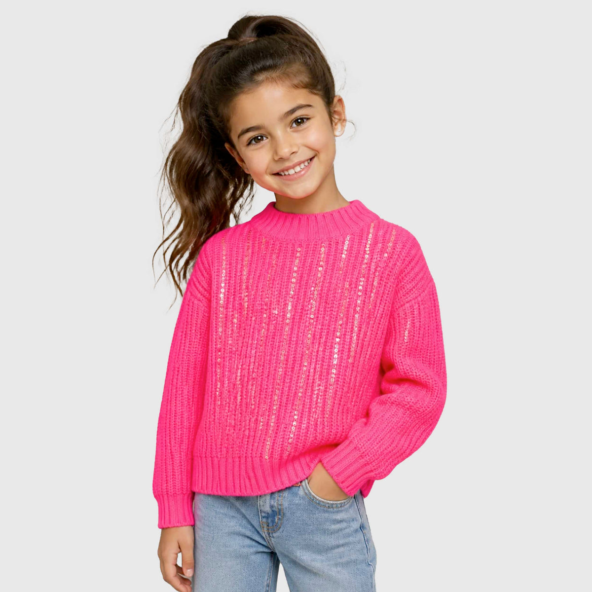 Maglione Fucsia con Decorazione Paillettes per Bambina BILLIEBLUSH