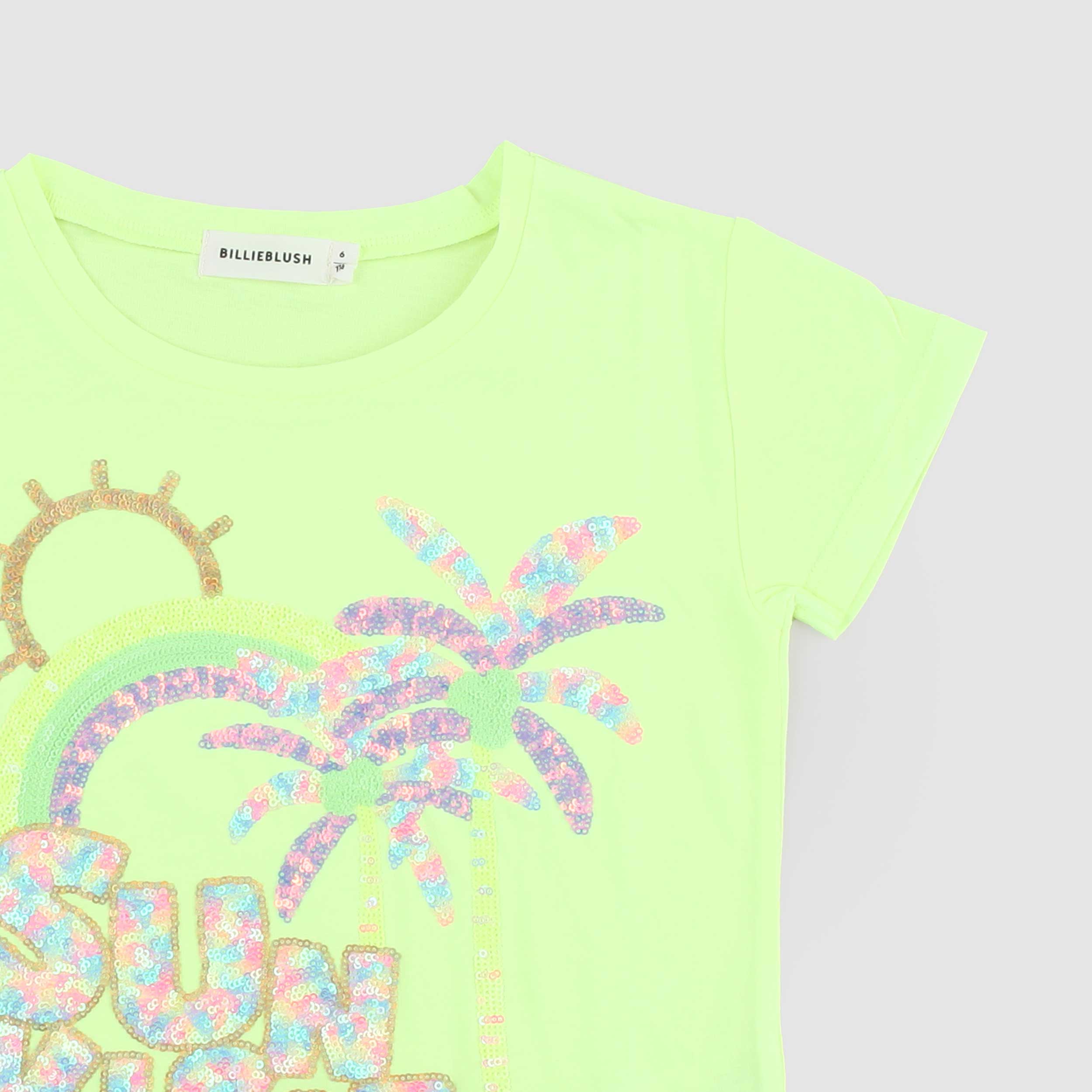 T-shirt Gialla con Disegno Glitterato Firmata BILLIEBLUSH