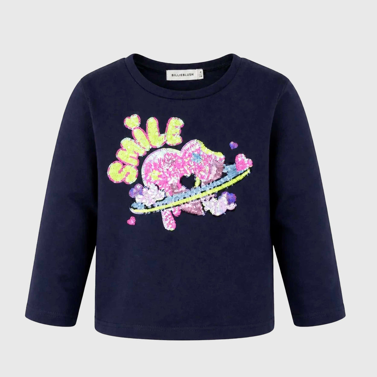 T-shirt Blu Manica Lunga con Paillettes per Bambina BILLIEBLUSH