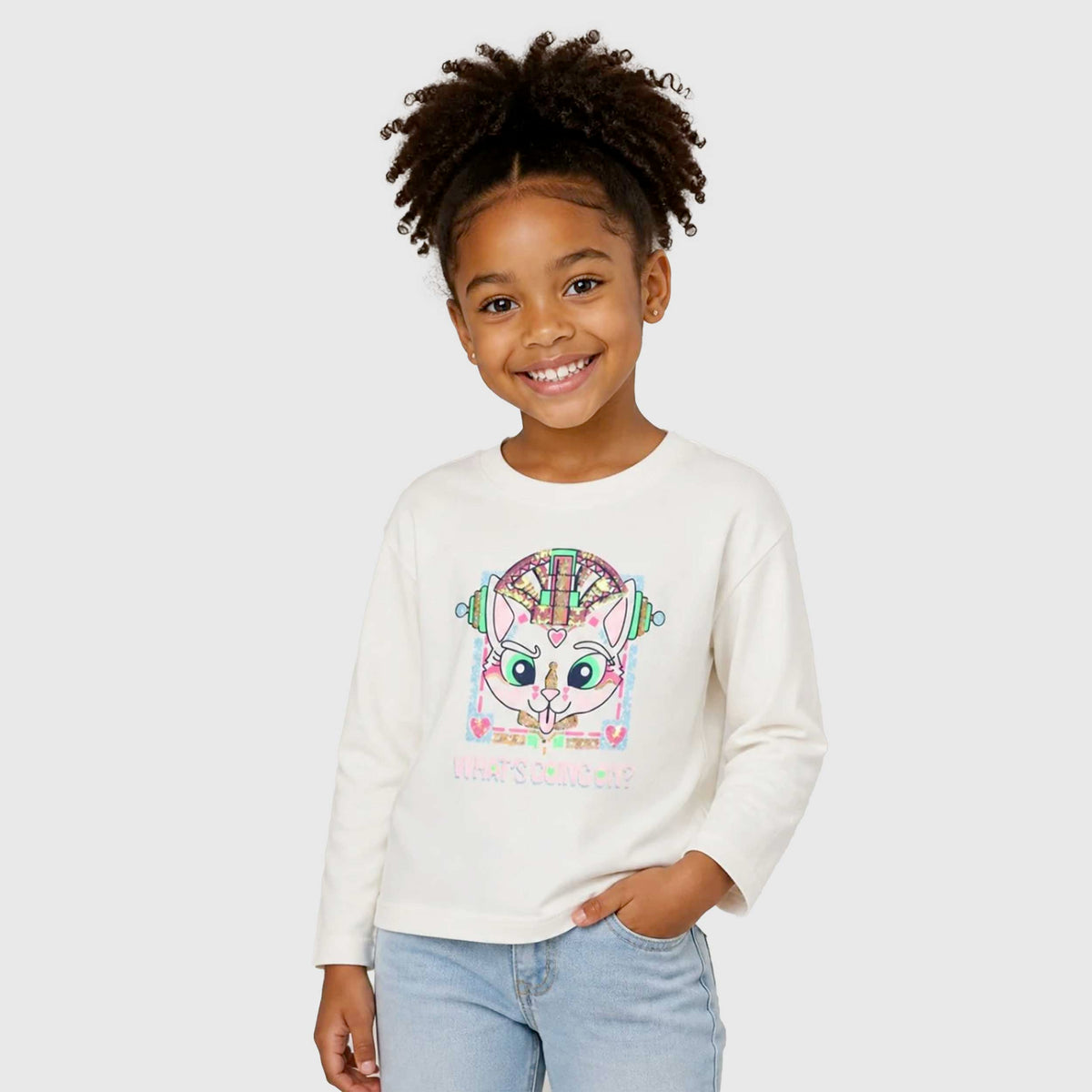 T-shirt White Long Sleeve with Sequins Print for Girl BILLIEBLUSH