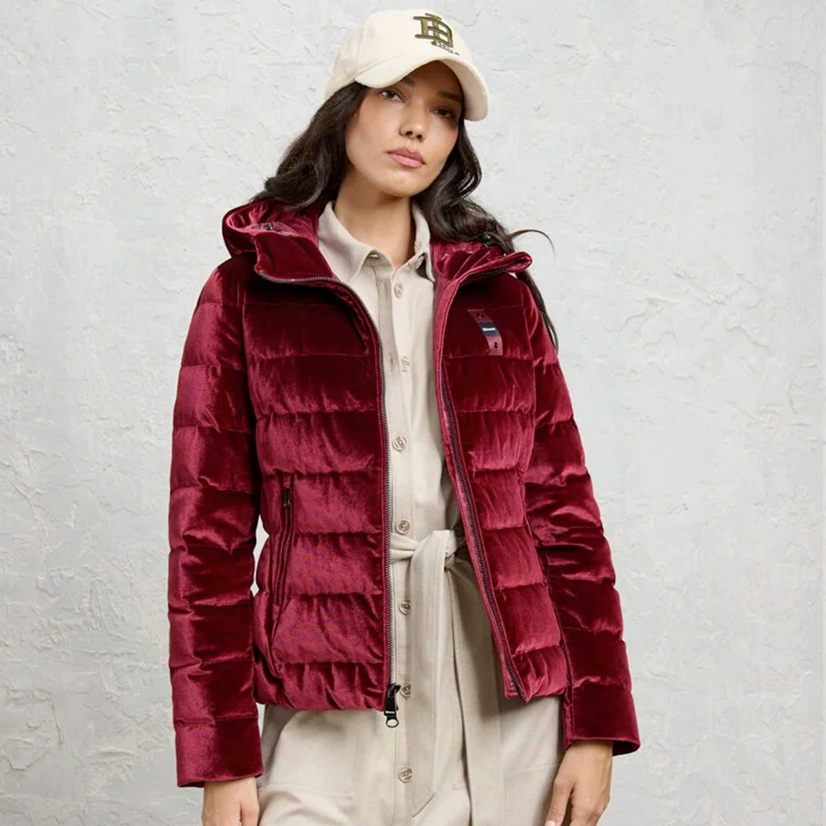 Quilted Bordeaux Velvet Down Jacket for Girl by BLAUER