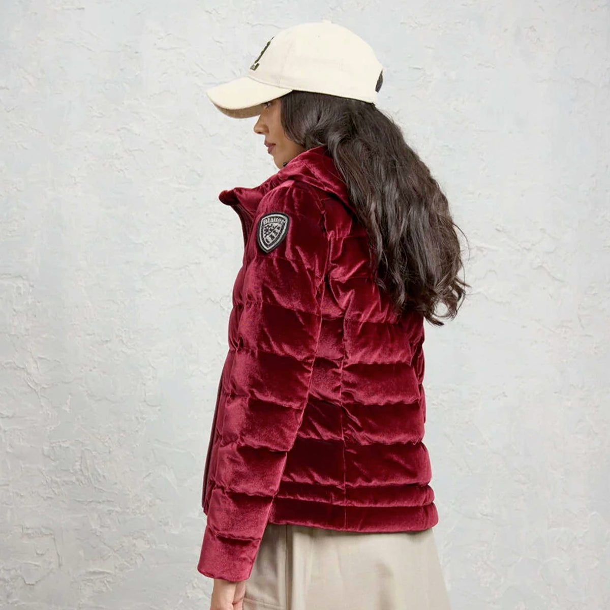 Quilted Bordeaux Velvet Down Jacket for Girl by BLAUER