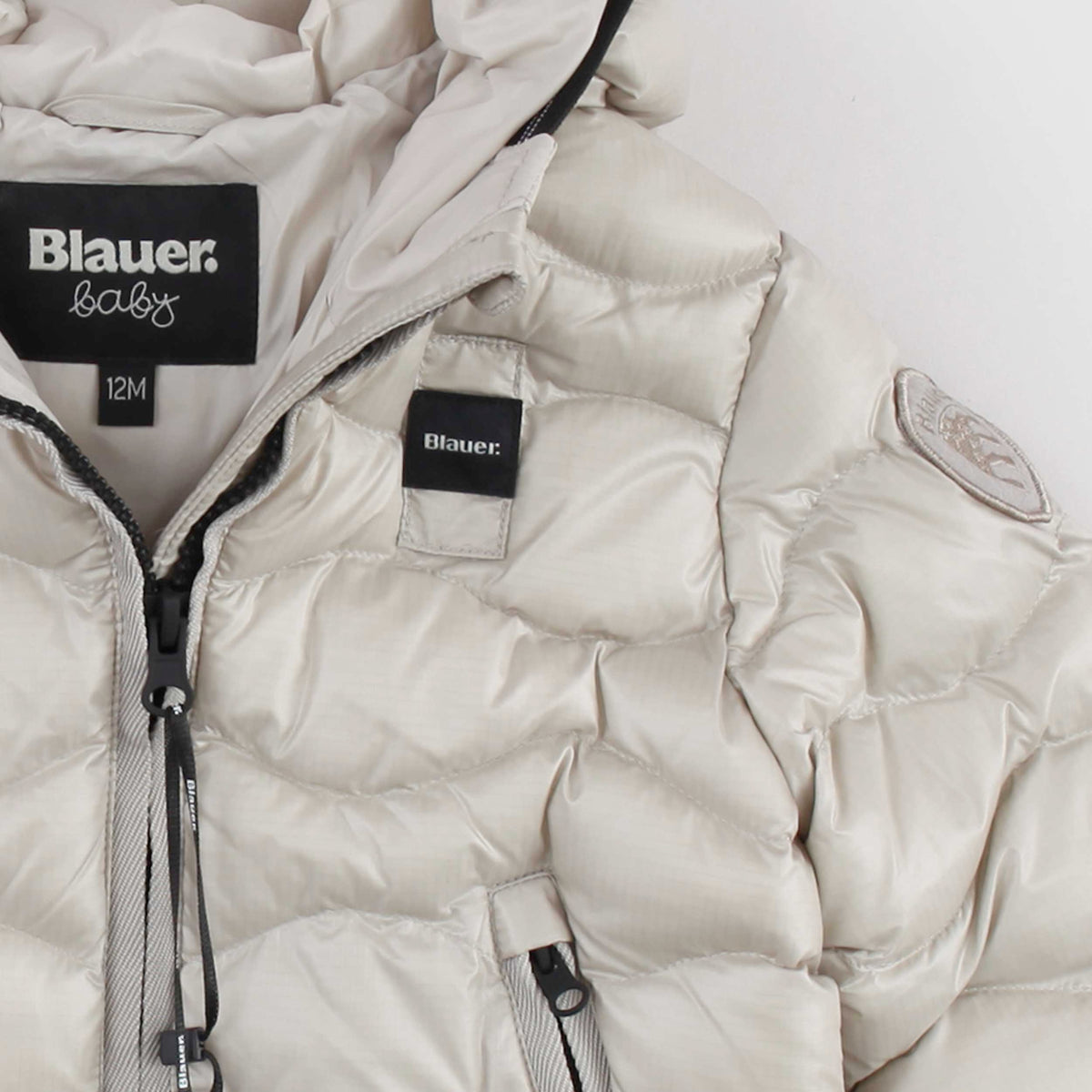 Beige Quilted Down Jacket with Baby Logo by BLAUER