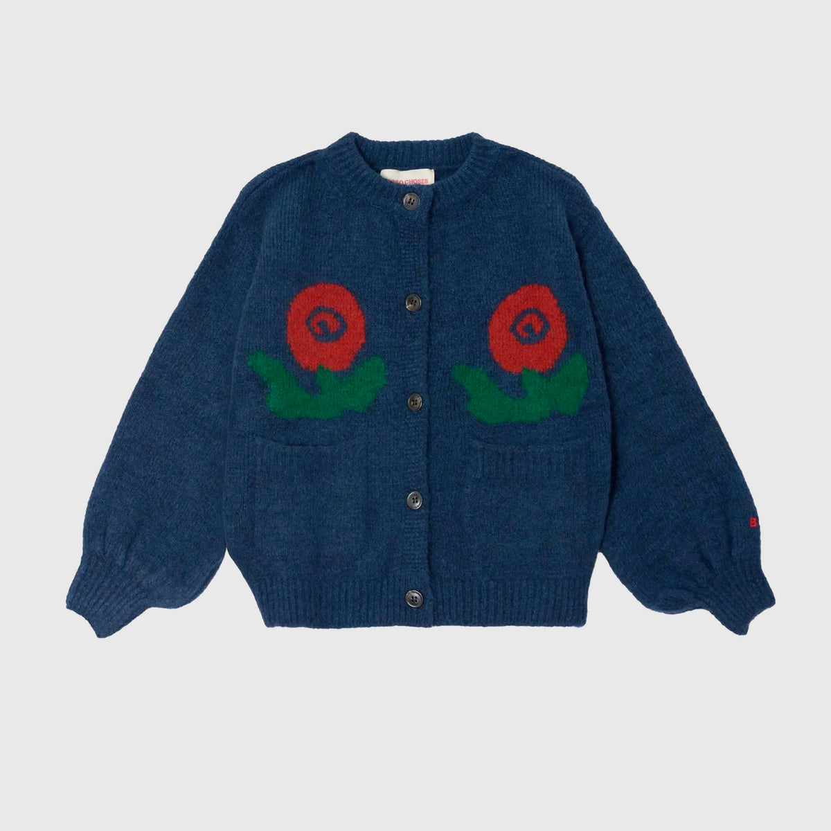 Blue Cardigan with Colorful Embroidery for Girl by BOBO CHOSES