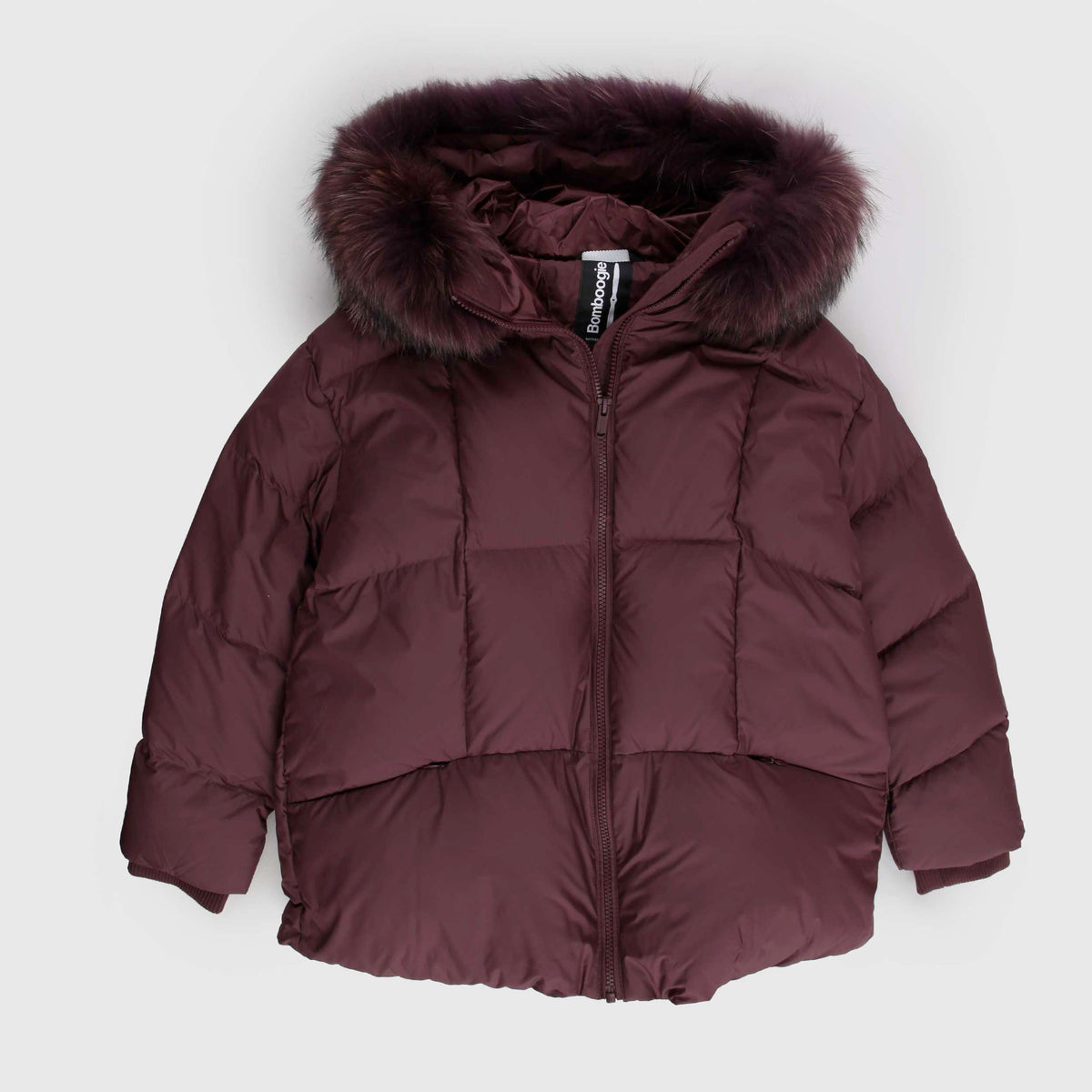 Piumino Bordeaux con Pelliccia sul Cappuccio per Ragazza BOMBOOGIE
