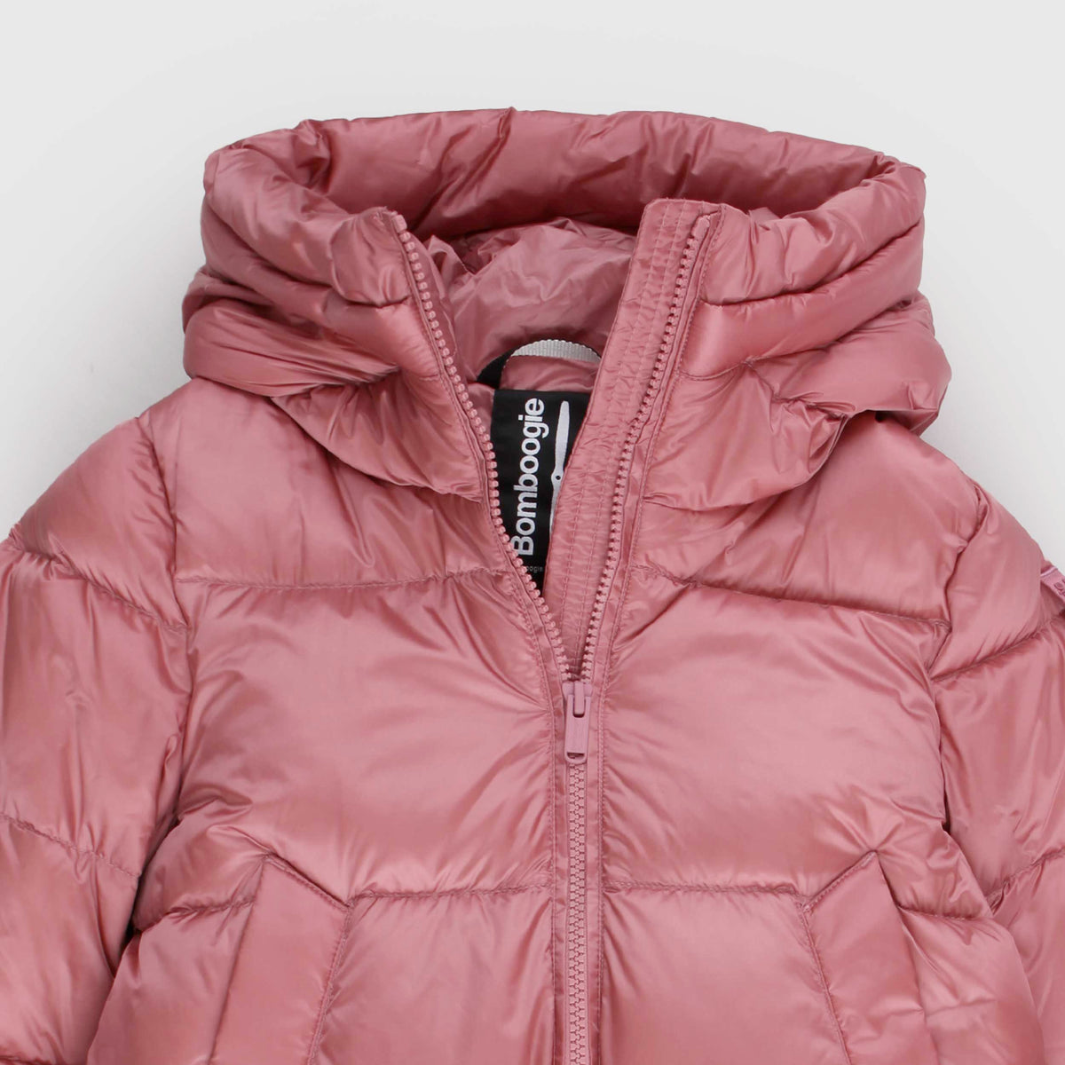 BOMBOOGIE Quilted Pink Down Jacket with Pockets for Girls