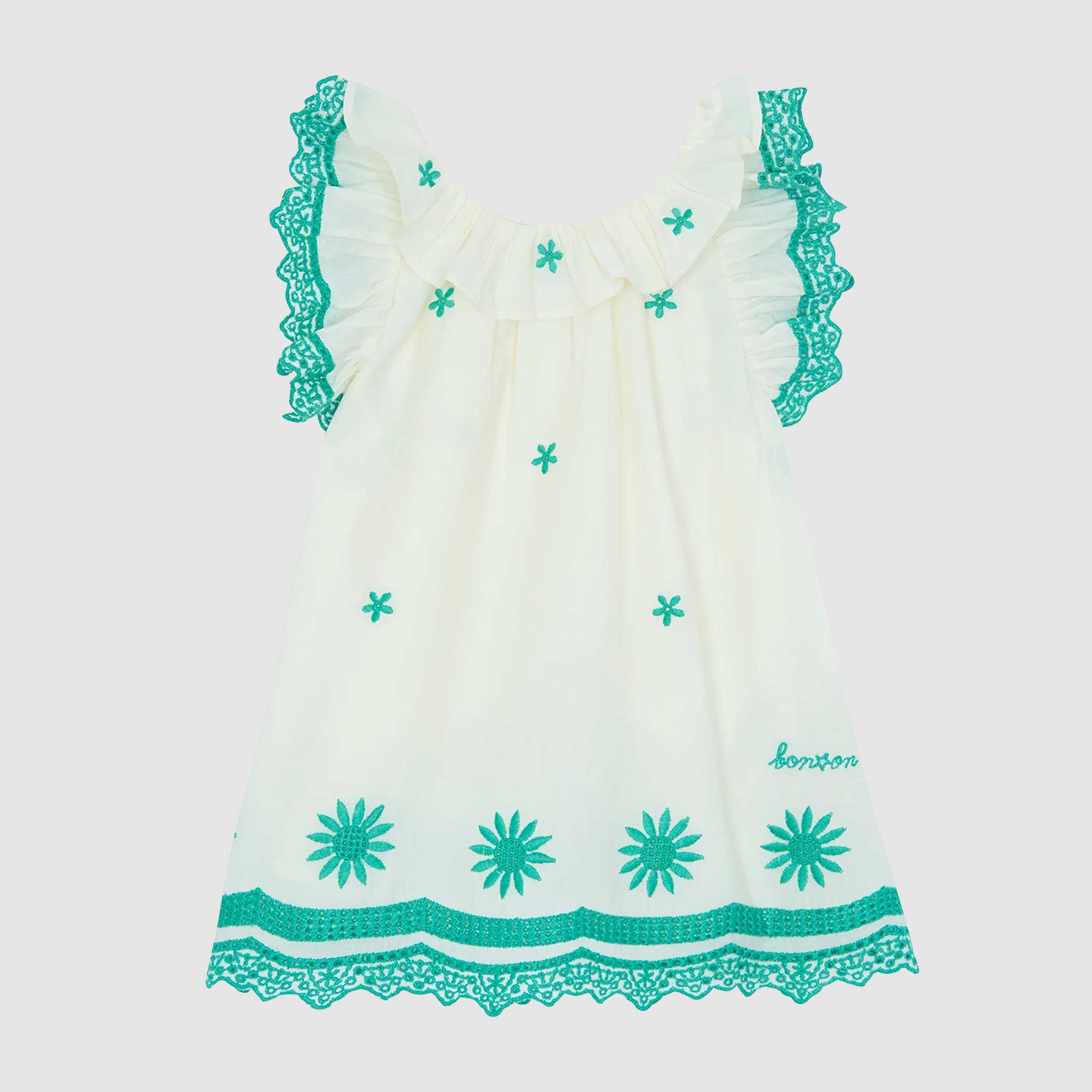 Vestito Anna in Ecru e Verde Firmato BONTON