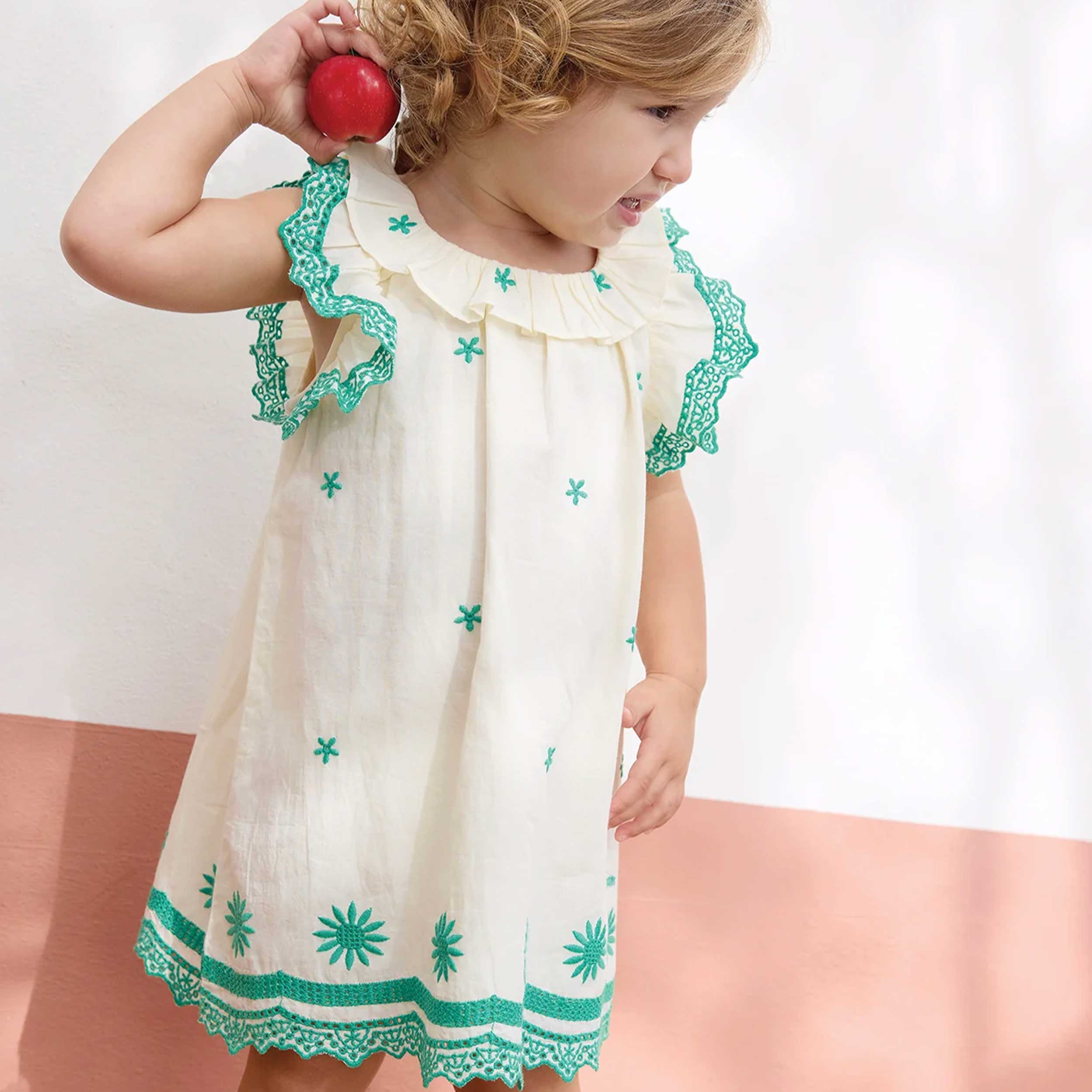 Vestito Anna in Ecru e Verde Firmato BONTON