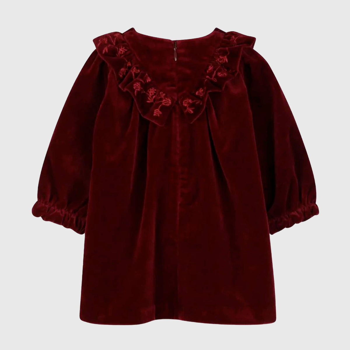 Abito in Velluto Bordeaux con Colletto Ricamato per Bambina CHLOE
