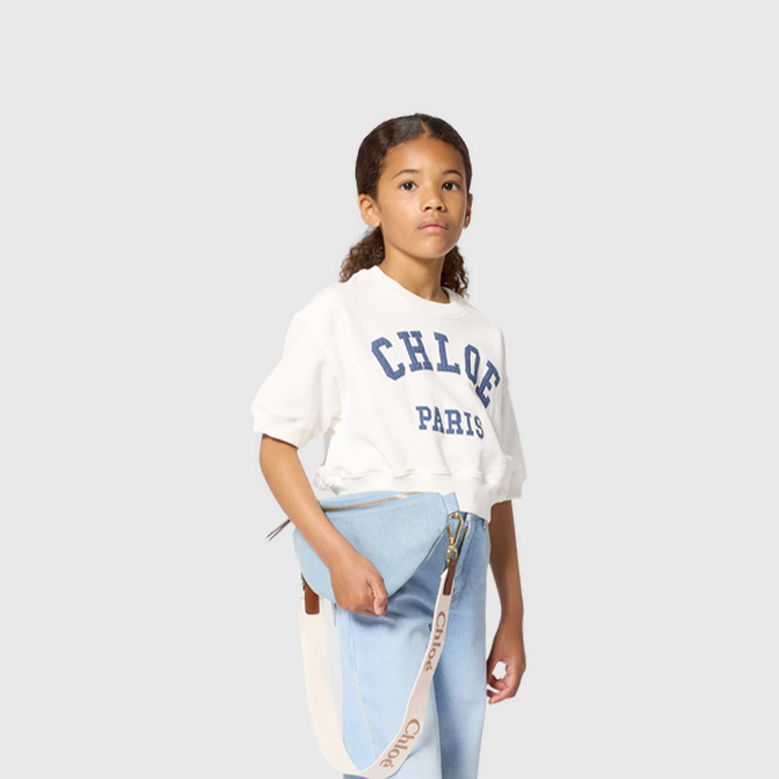Felpa Bianca con Stampa Azzurra Firmata CHLOE