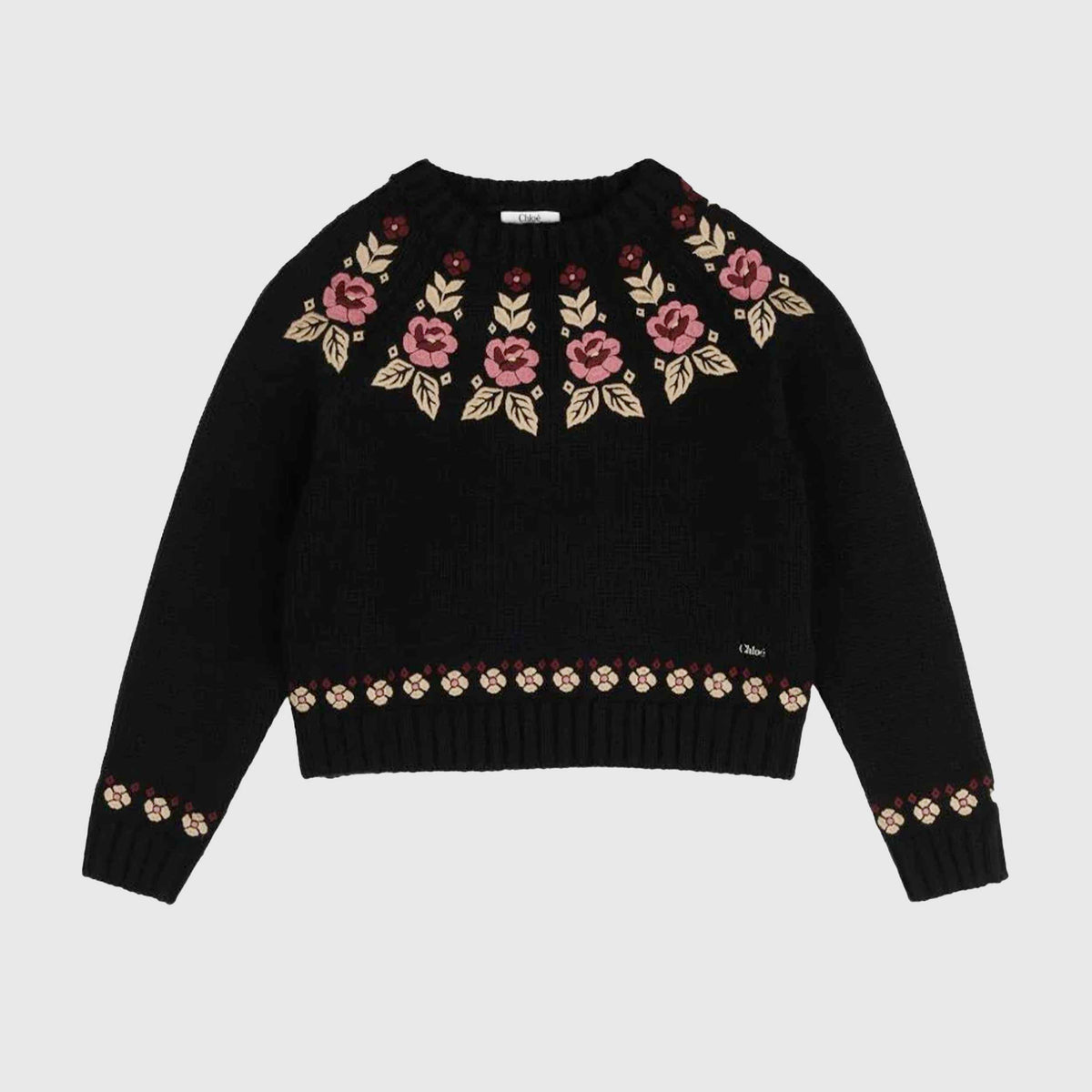 Maglione Nero con Ricamo Floreale per Ragazza CHLOE