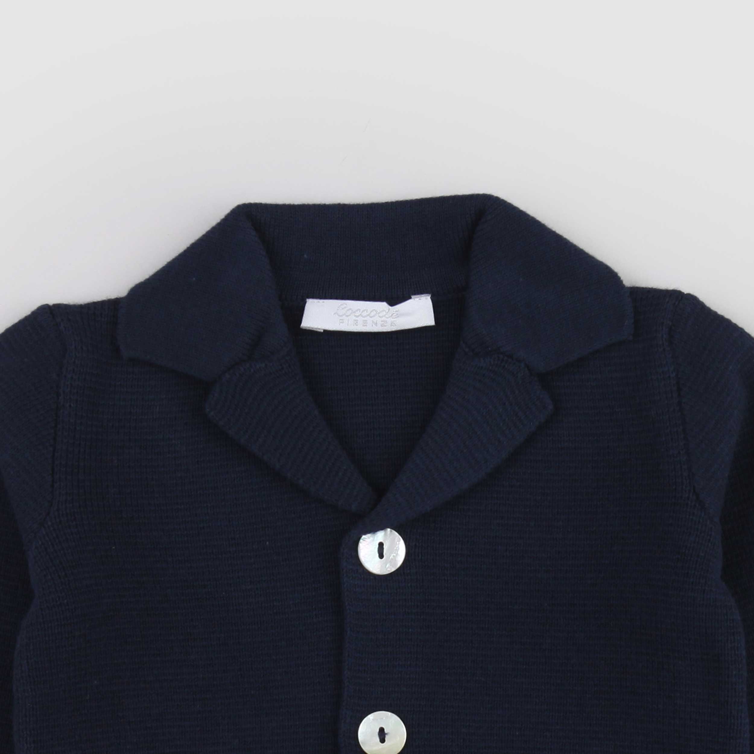 COCCODE Branded Blue Cardigan with Mother-of-Pearl Buttons