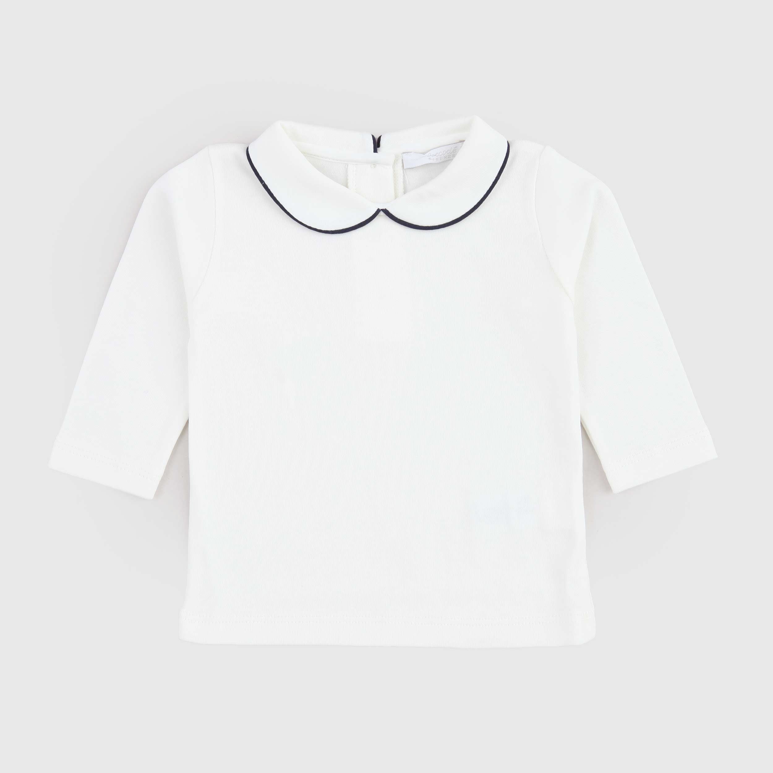 T-shirt Color Latte con Profili Blu per Neonata Firmata COCCODÈ