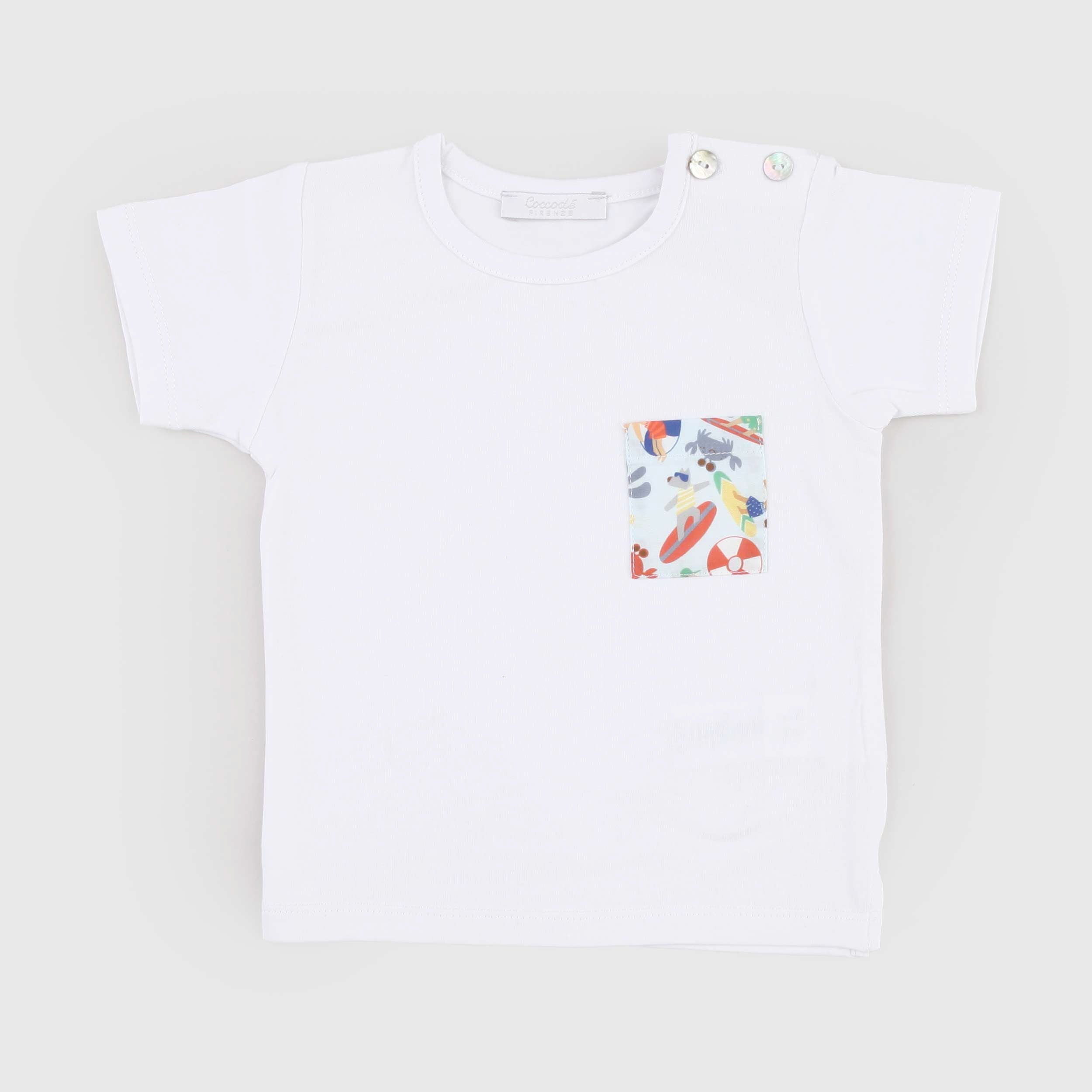 T-shirt Bianca con Bottoni in Madreperla Firmata COCCODE