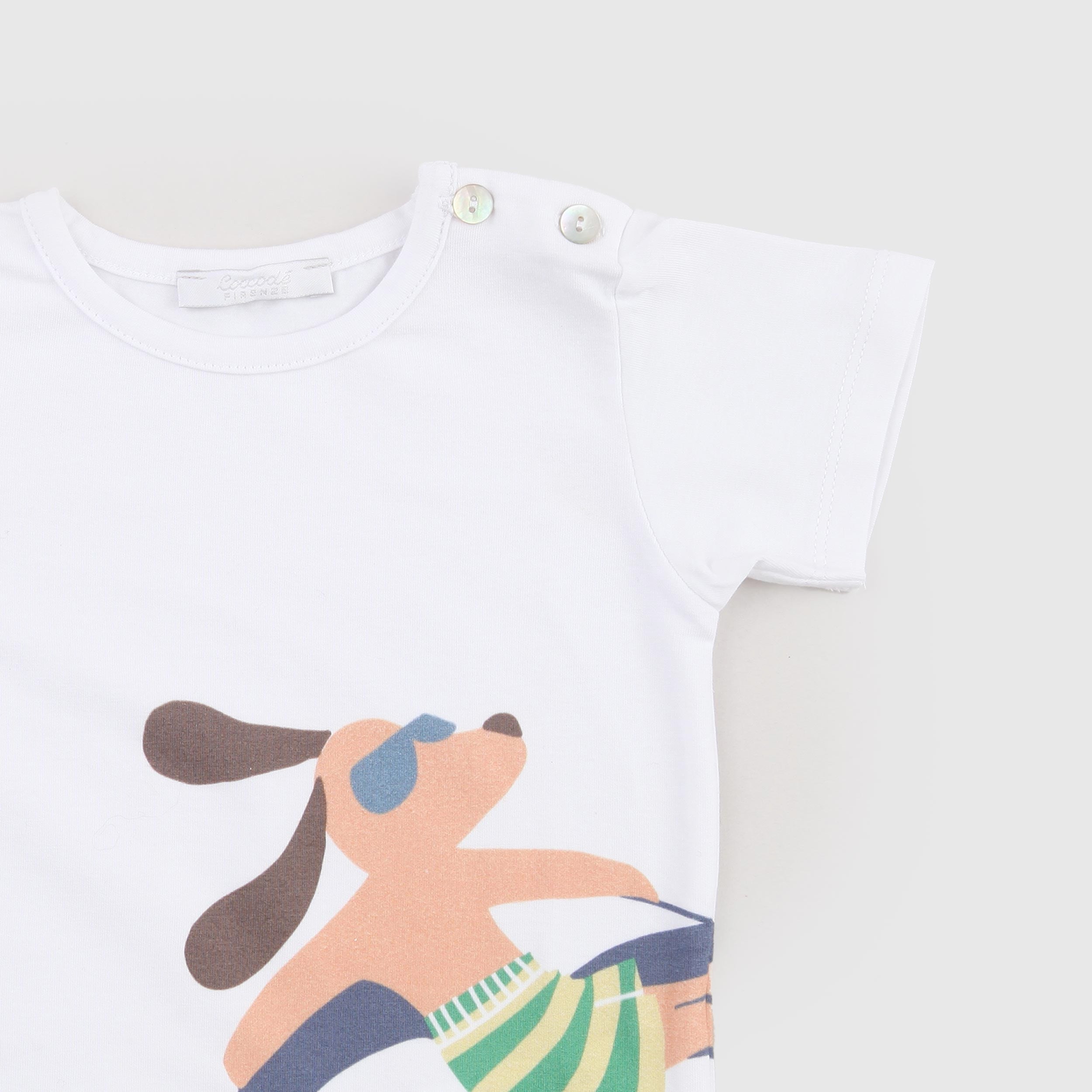 T-shirt Bianca con Bottoni sulle Spalle Madreperla Firmata COCCODE