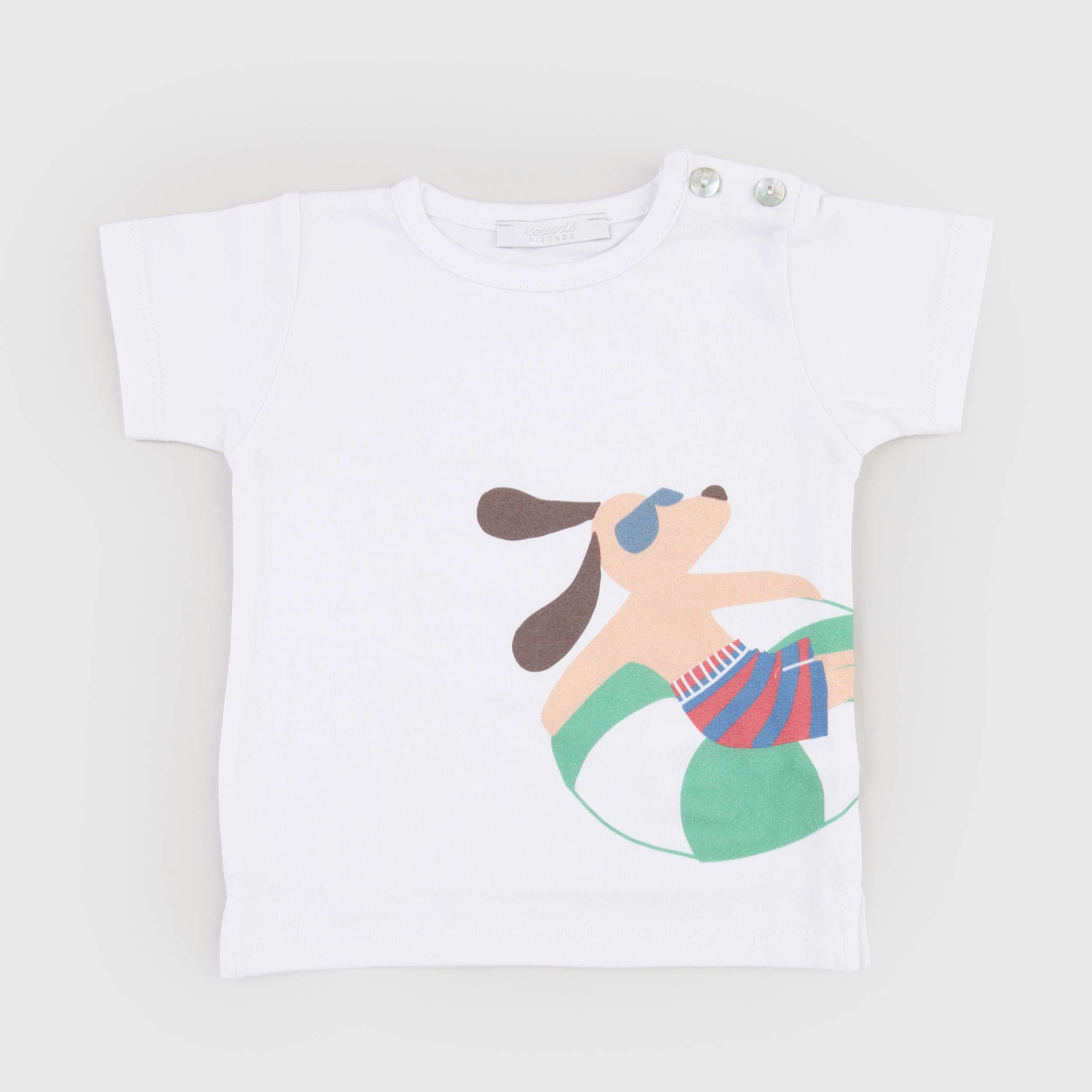 T-shirt Bianca con Apertura sulla Spalla Firmata COCCODE