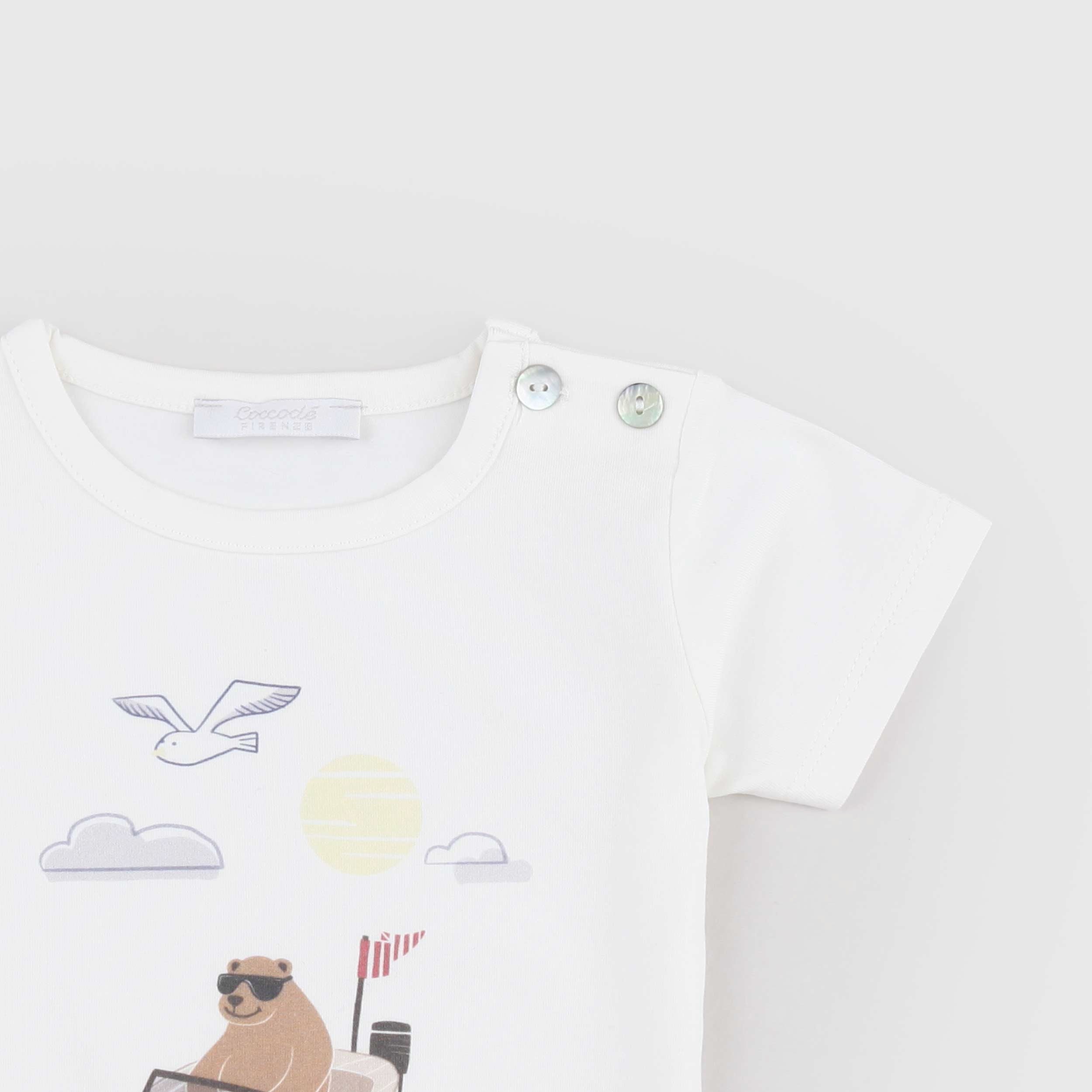 T-shirt Color Latte con Stampa Colorata Firmata COCCODE