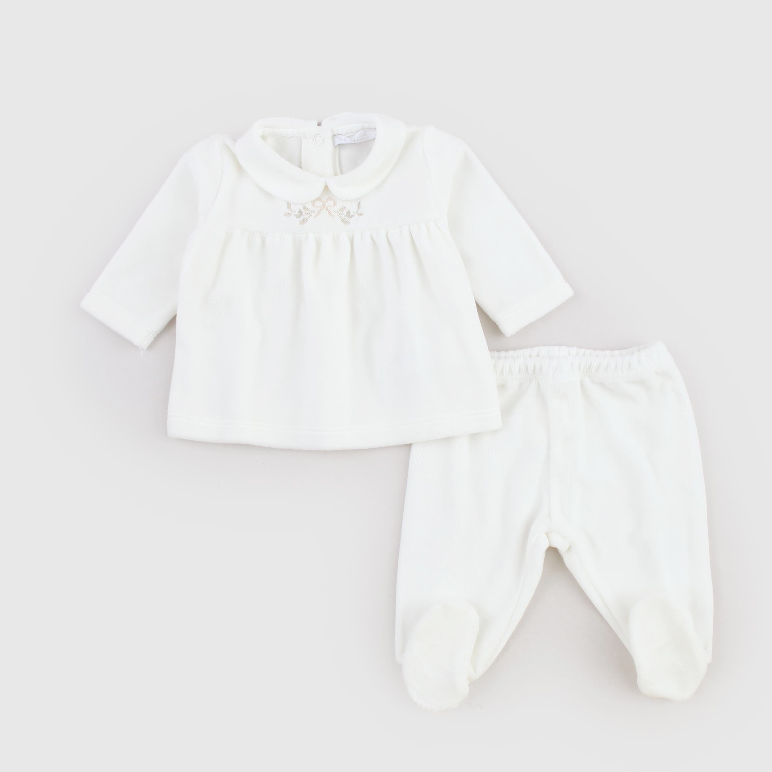 Two-Piece Milk Color Jumpsuit for Newborns Signed COCCODÈ