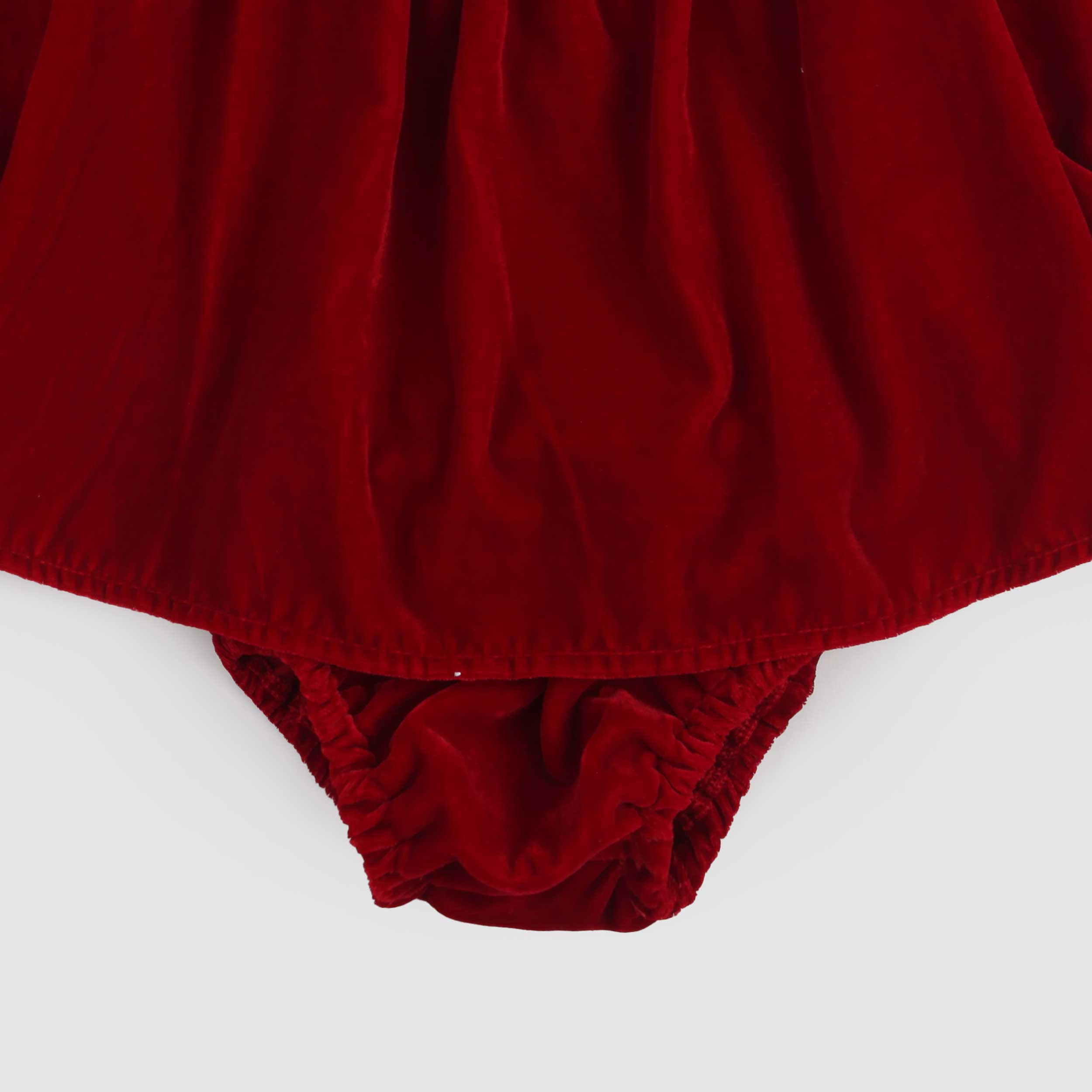 Abito Rosso Con Collo Tondo E Culotte In Velluto Firmato COLIBRI