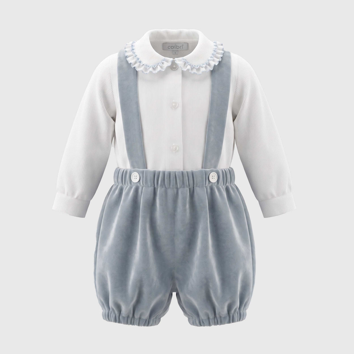 White Cotton Shirt with Embroidered Collar for Colibri Baby
