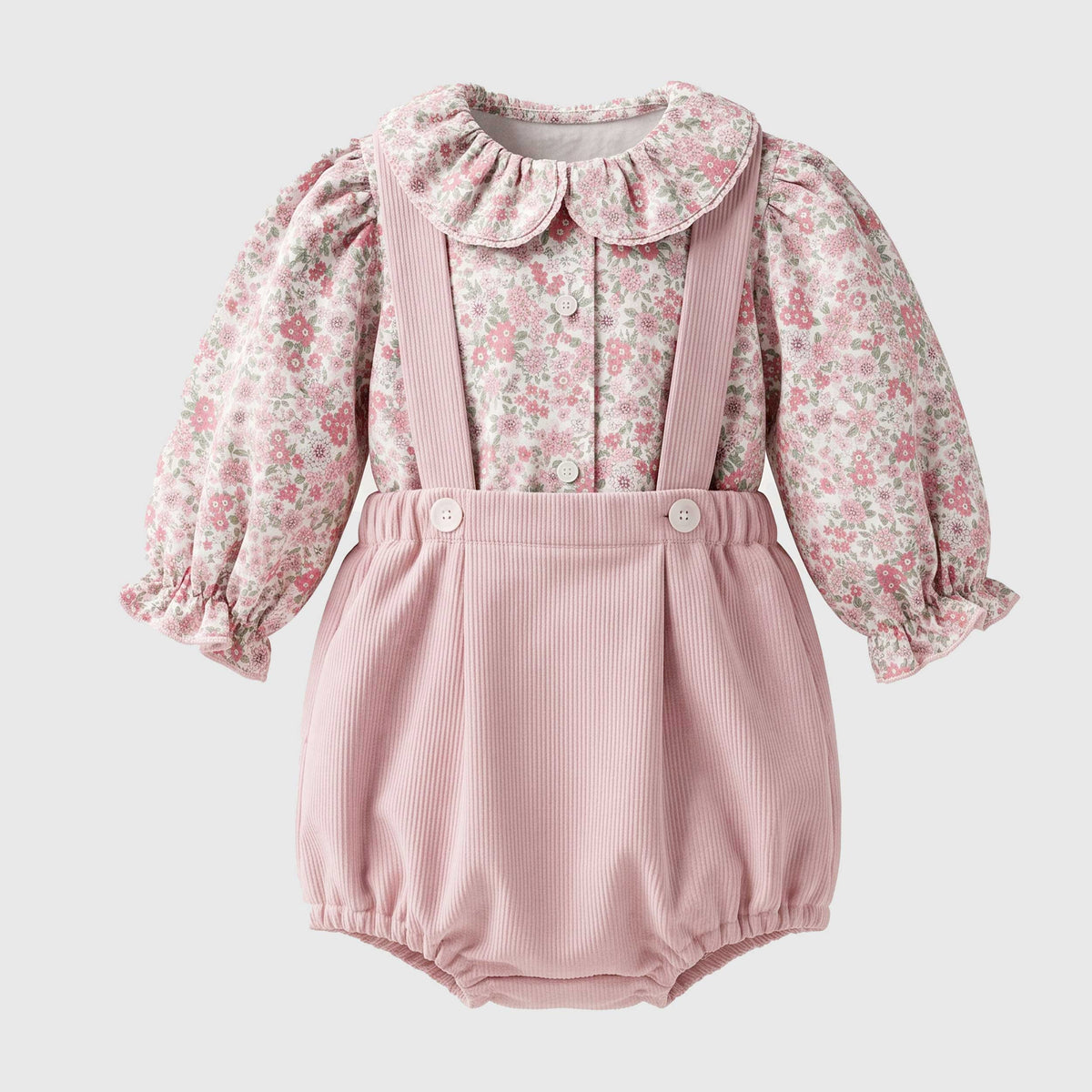 Culotte con Bretelle Rosa con Coulisse per Neonata COLIBRI