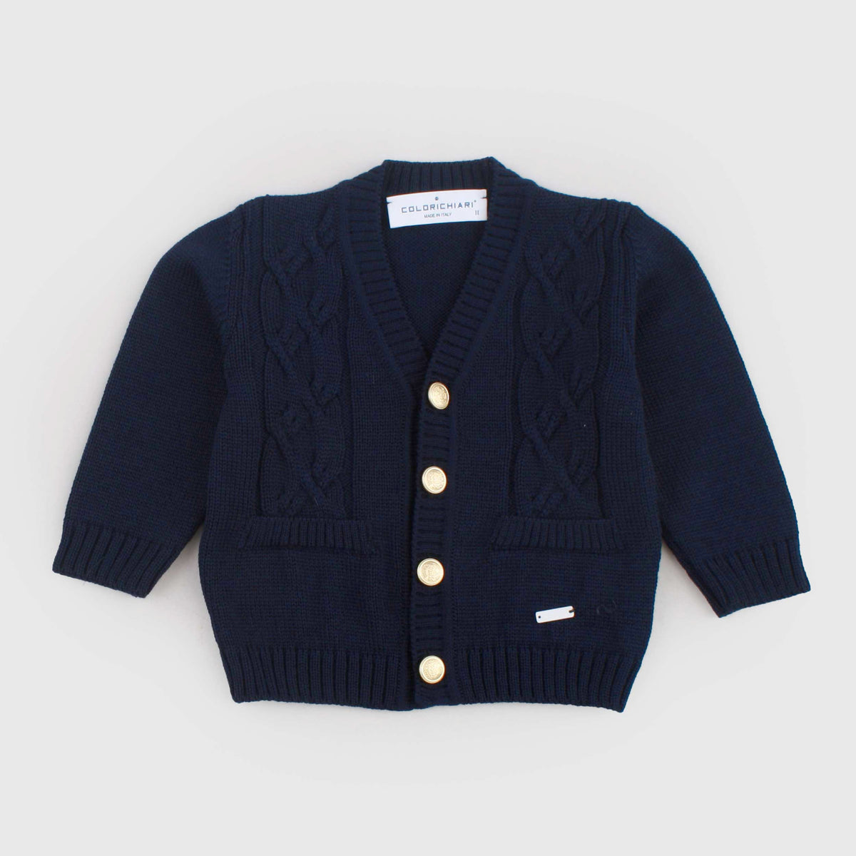 Blue Cardigan with Braid Processing for Newborn COLORICHIARI