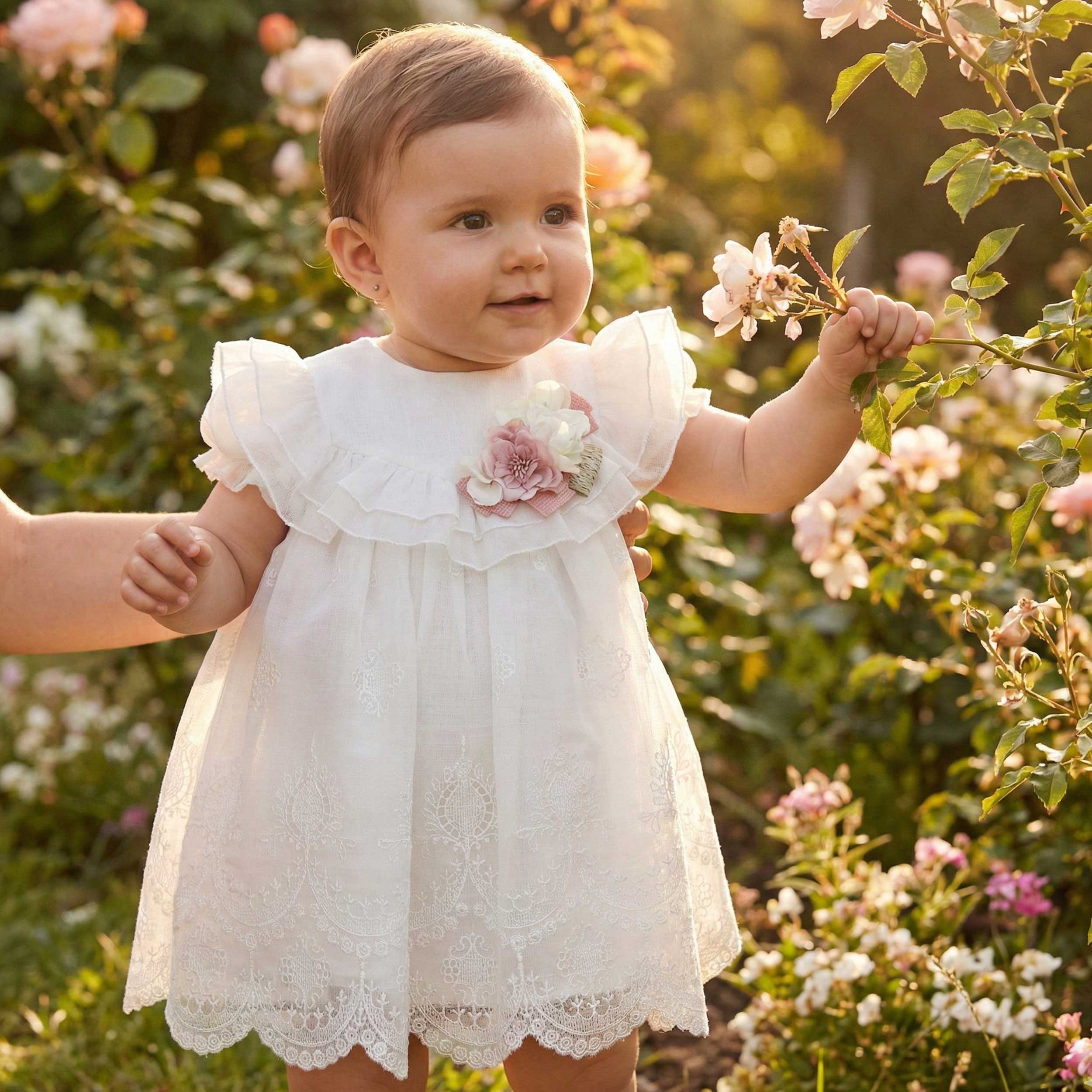 Abito da Battesimo Bianco con Spilla Floreale Firmato COLORICHIARI
