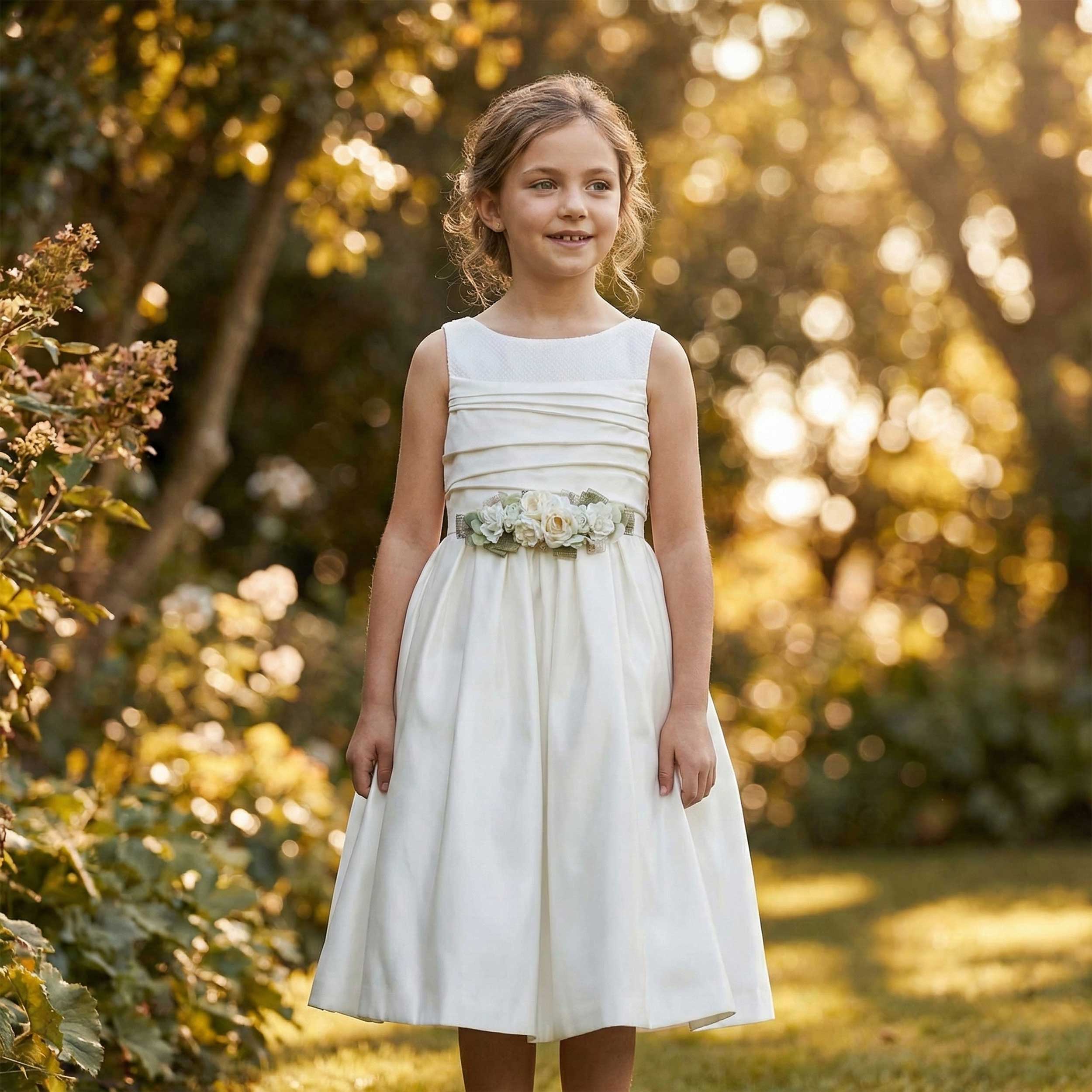 Abito da Comunione con Corpetto Ricamato Floreale Firmato COLORICHIARI