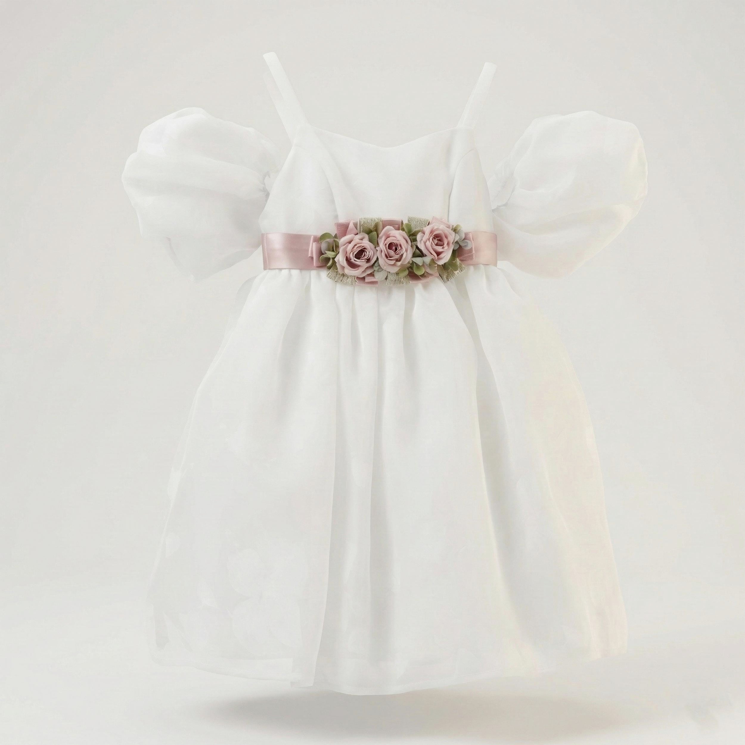 White Communion Dress with Satin Fabric by COLORICHIARI