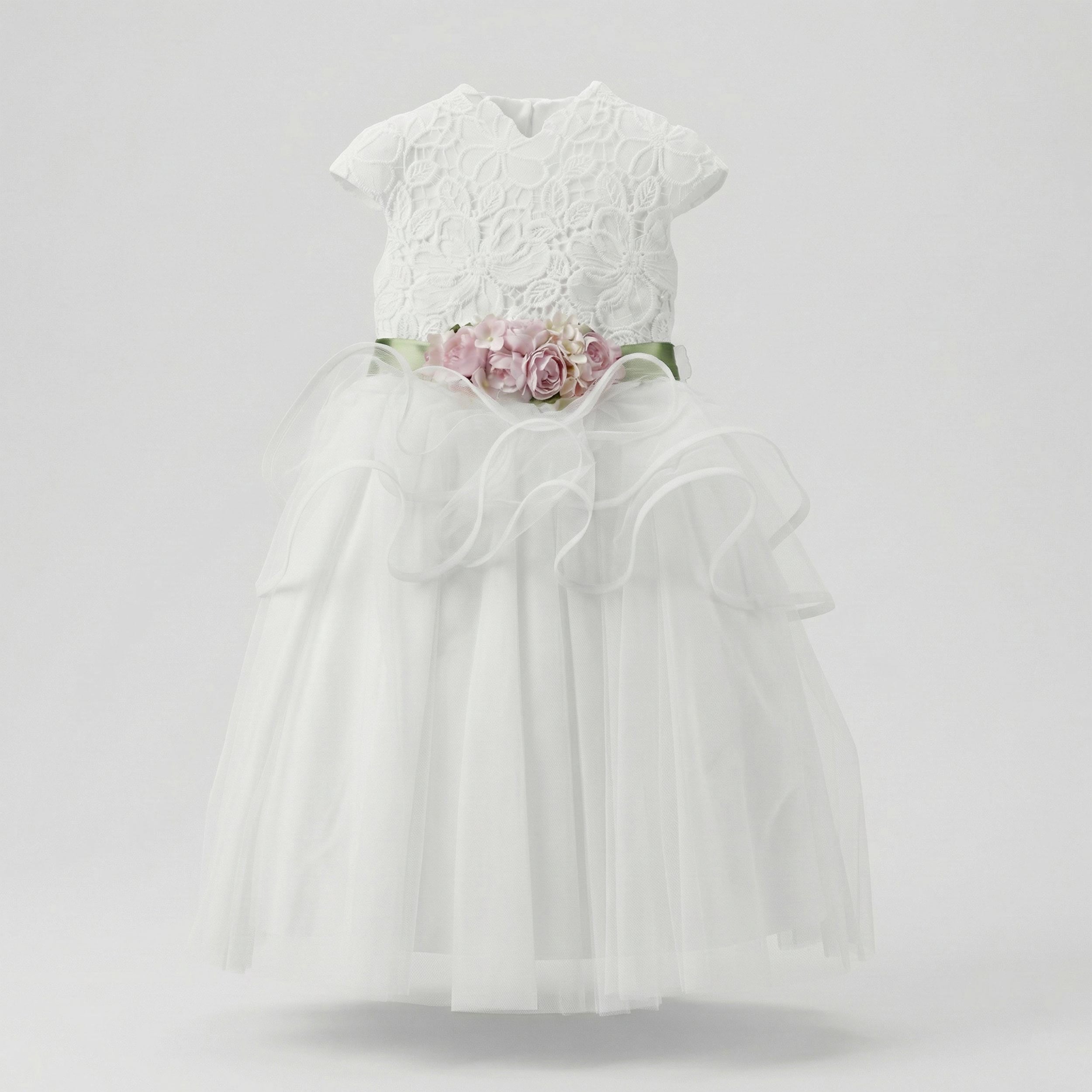 Communion Dress with Floral Embroidered Bodice by COLORICHIARI