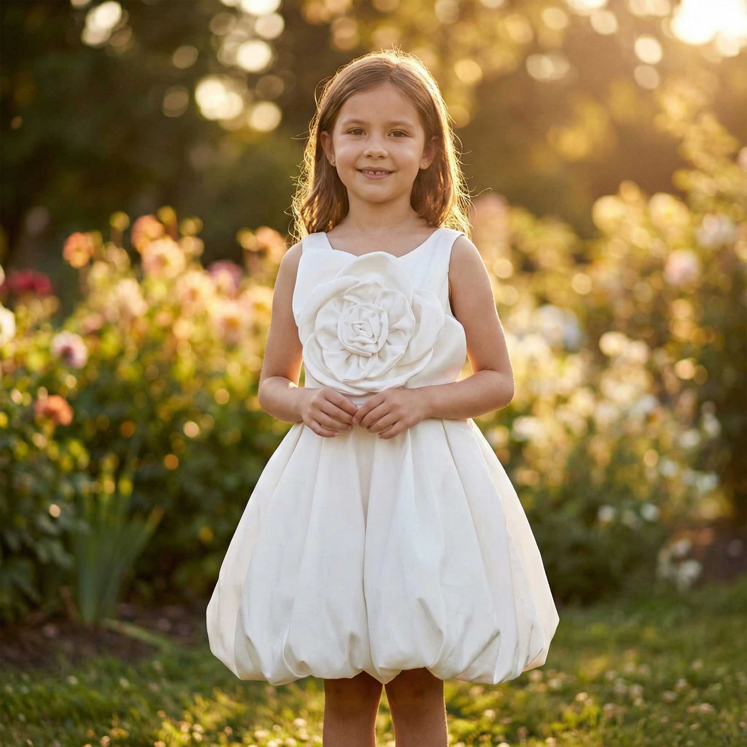 Abito da Cerimonia Bianco con Fiore Firmato COLORICHIARI