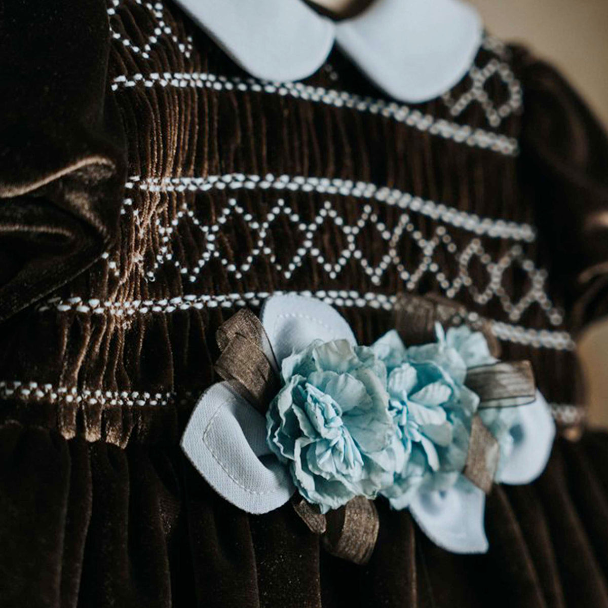 Brown Velvet Ceremony and Baptism Dress for Baby Color Clear